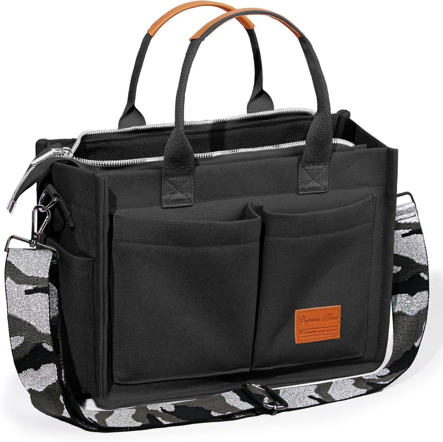 Umhängetasche Große Canvas Tasche Damen mit vielen Fächern - Blau