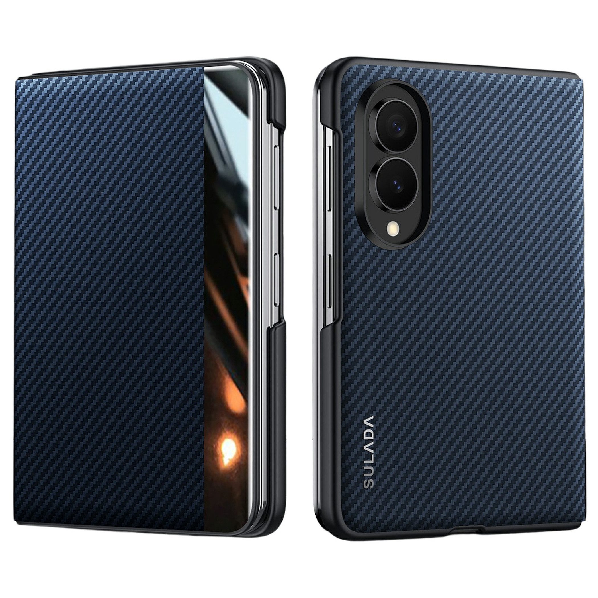 Wigento Handyhülle SULADA Smart View für Samsung Galaxy Z Fold8 5G Magnetisch Carbon Blau 7,6 Zoll und 5,5 Zoll, View Window, Auto Wake Sleep, magnetische Kompatibilität