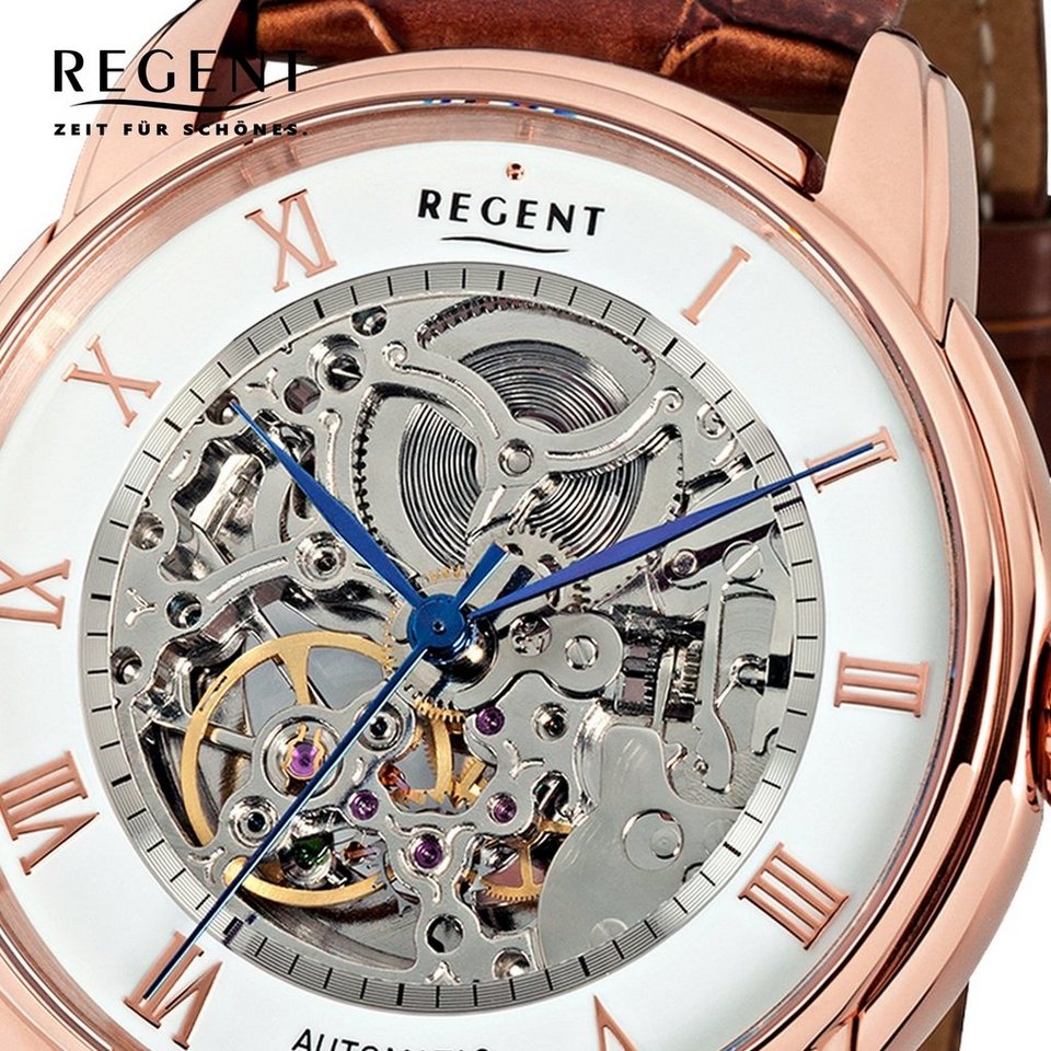 Regent Quarzuhr Regent Herren-Armbanduhr braun Analog, Herren Armbanduhr  rund, groß (ca. 42mm), Lederbandarmband