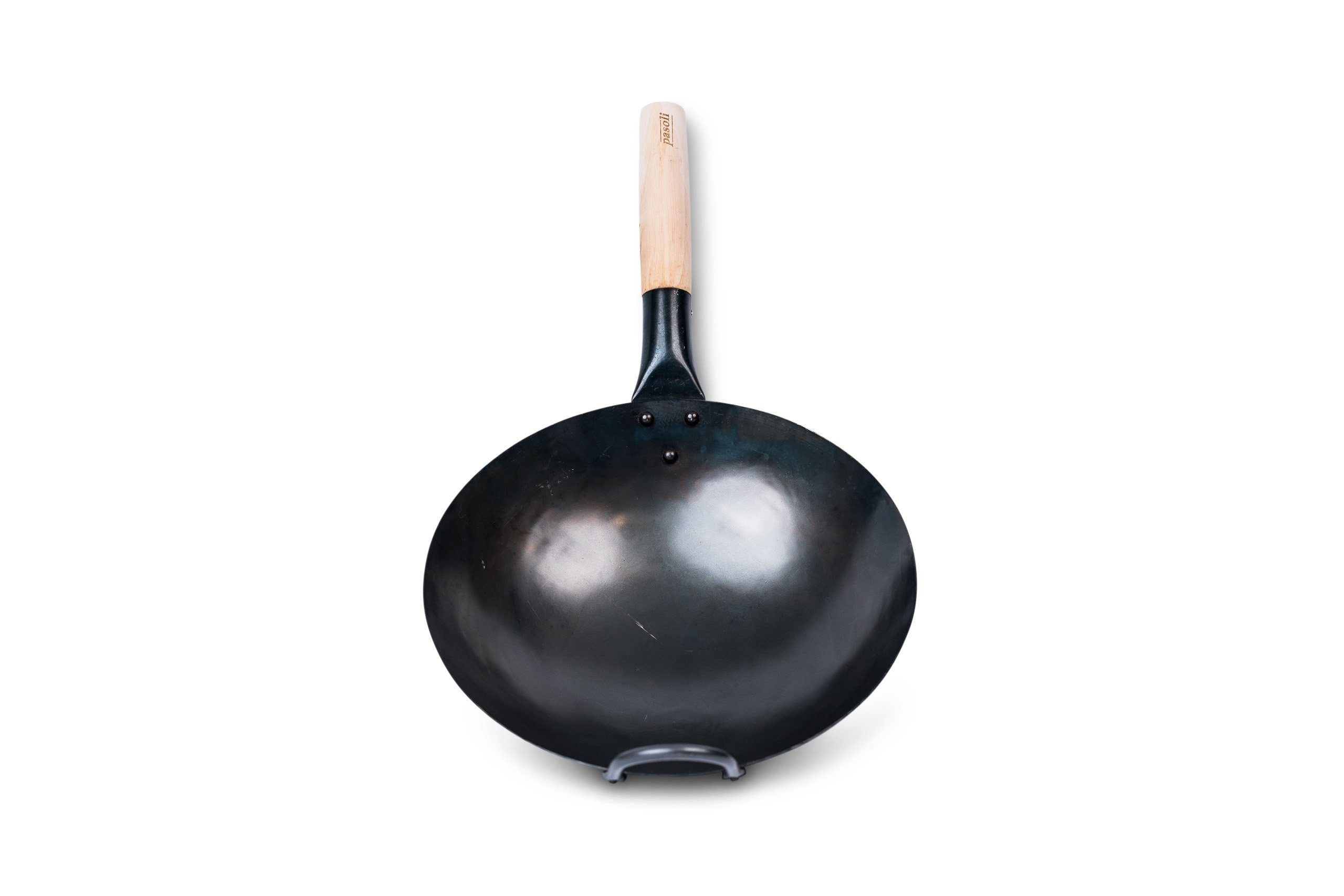 pasoli Wok voreingebrannter, handgehämmerter Carbonstahl-Wok mit rundem Boden, Karbon-Stahl, Wok aus Carbonstahl handgehämmert