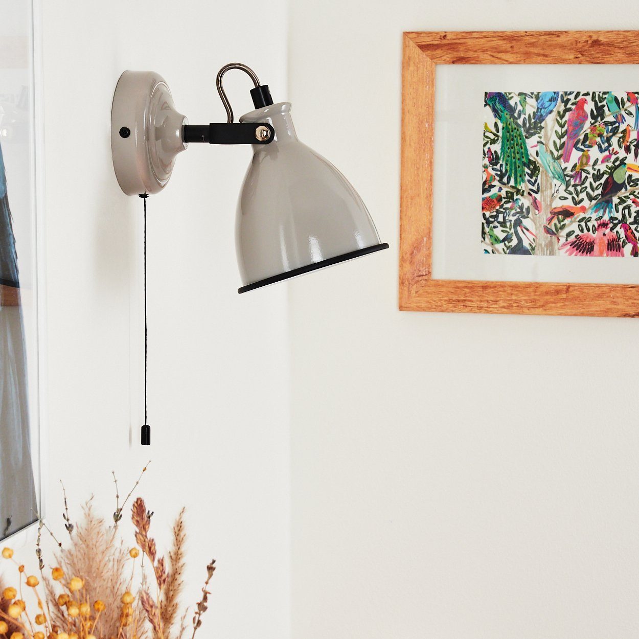 hofstein Wandleuchte »Spadacenta« Wandlampe, Metall, Grau glänzend/Weiß/Schwarz, ohne Leuchtmittel, Retro/Vintage-Design, Zugschnur, 1xE14, verstellbarer Strahler