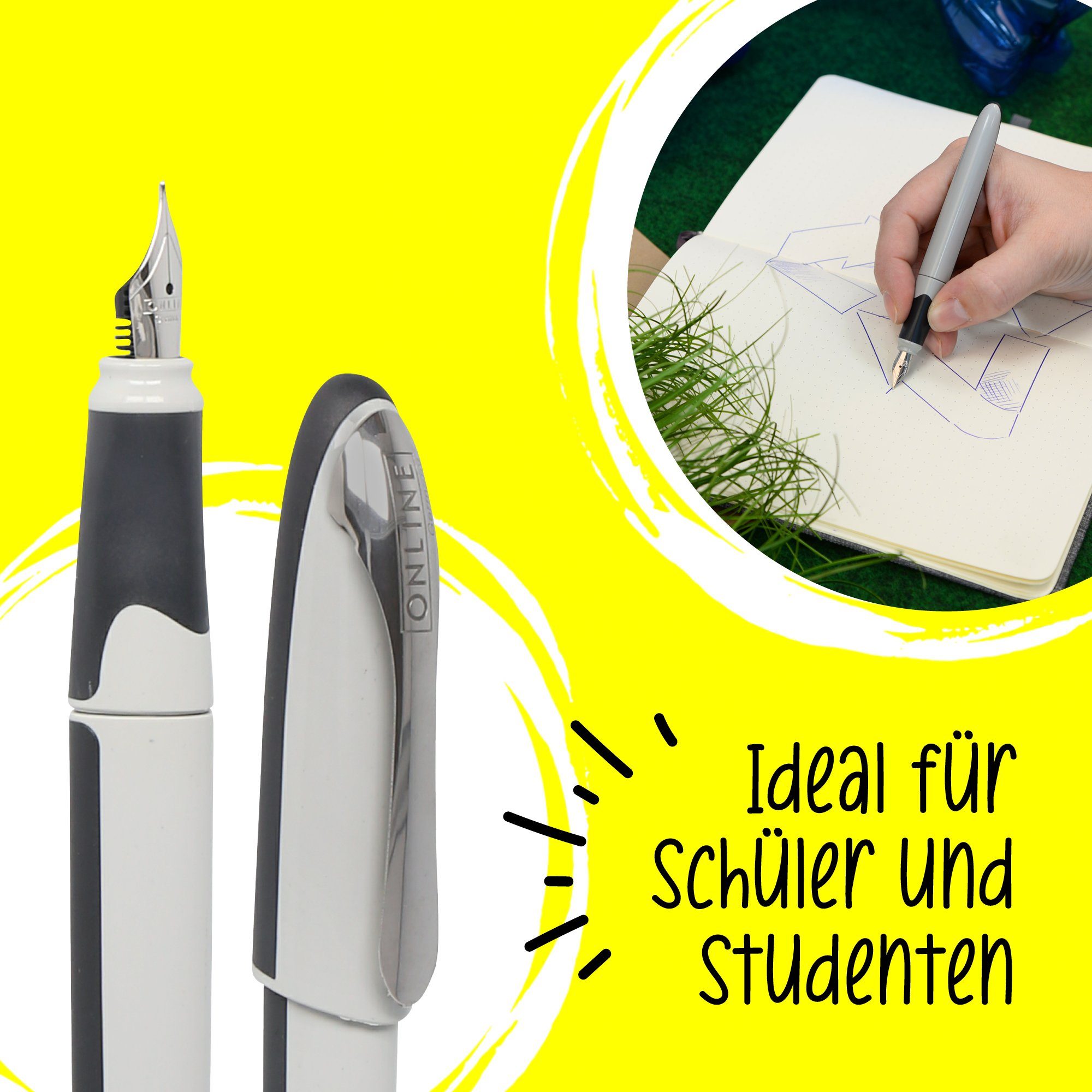 Grau für ergonomisch, Pen Engel Online ideal Schule Air, Blauer Füller die Füller Zertifiziert,