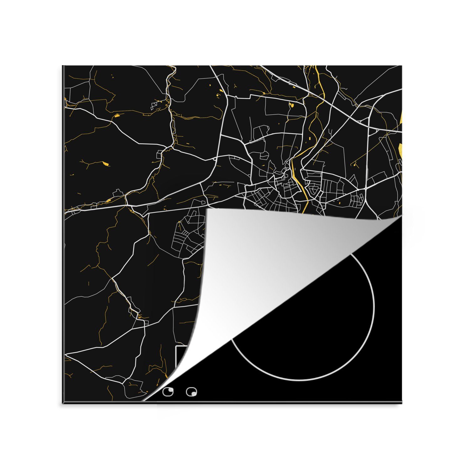 Karte, und Ceranfeldabdeckung, Deutschland MuchoWow Gold Herdblende-/Abdeckplatte - küche Vinyl, cm, Görlitz - 78x78 tlg), für - Arbeitsplatte Schwarz Stadtplan - (1