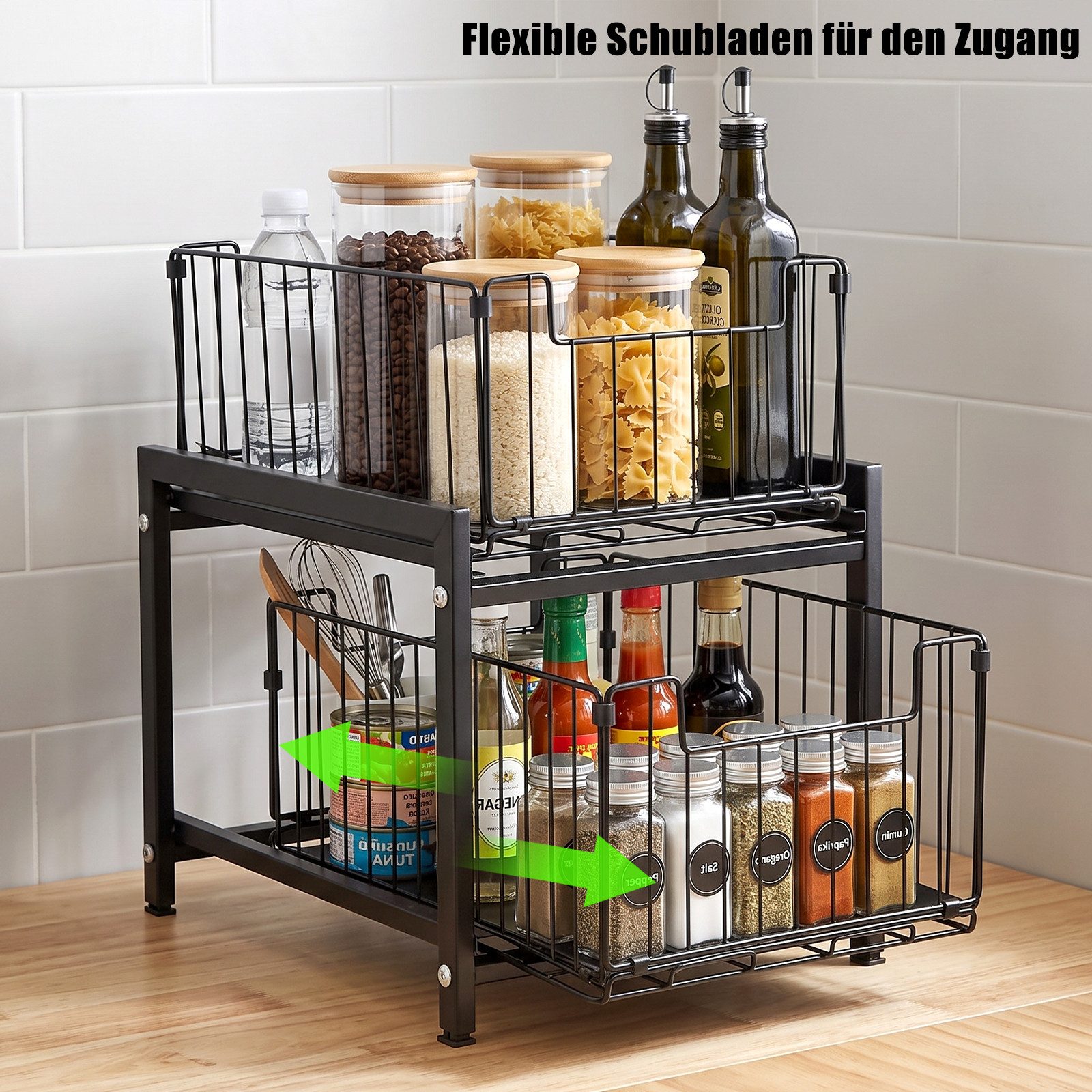 DAITORE Küchenregal Küchen Organizer Ausziehbar, 2 Etagen Gewürzregale, Schubladenregal für Küche, Wohnzimmer und Badezimmer – Bild 5 von 5