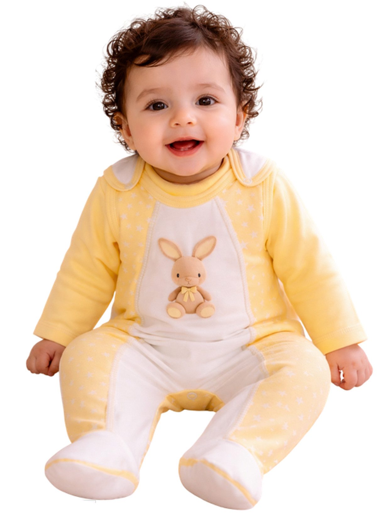 La Bortini Strampler Baby Anzug Stramplerhose und Langarmshirt mit Hasen aus reiner Baumwolle, neutral, in gelb, 44 50 56 62 68 74