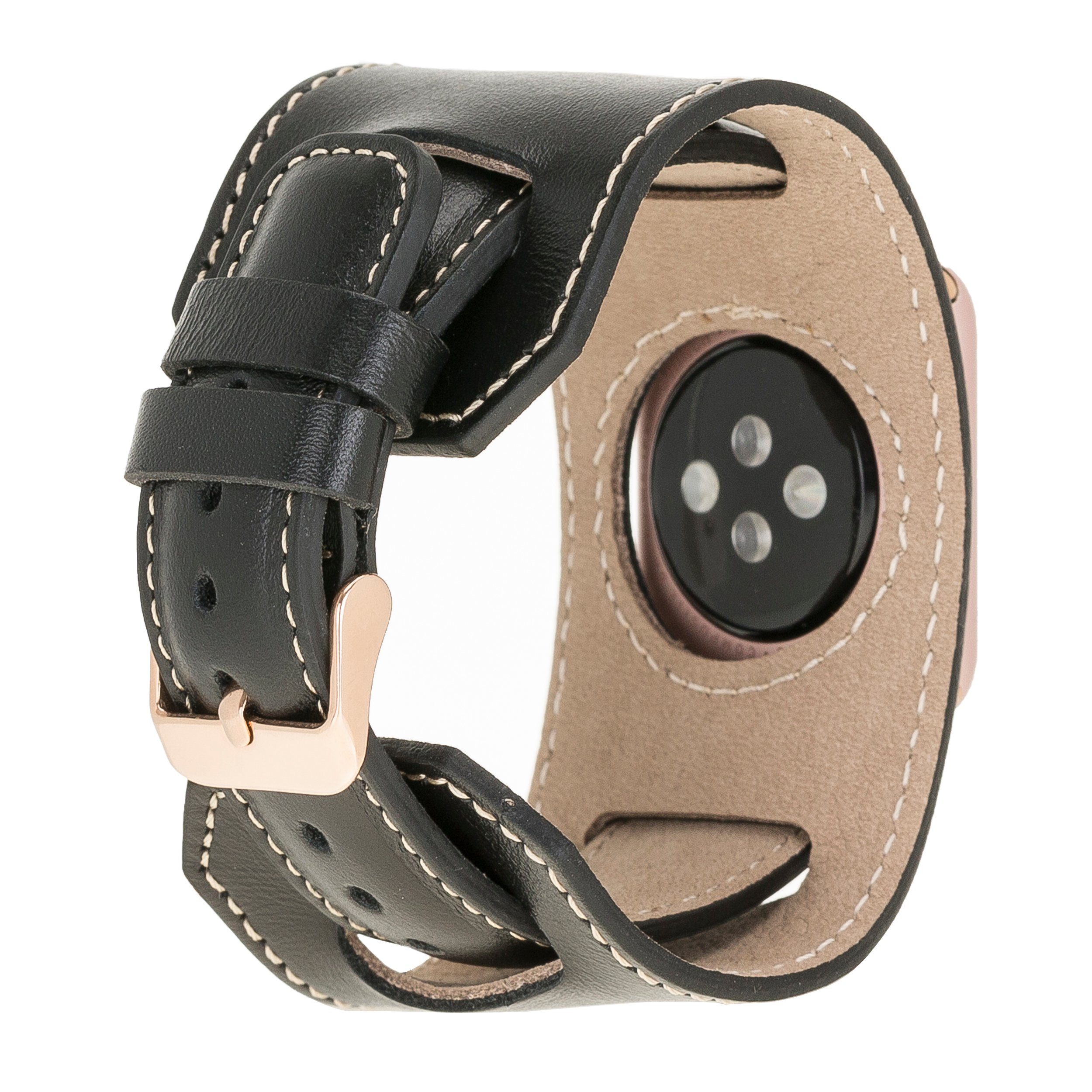 / Armband Leder 3 Renna Leather Versa Echtes 4 / 2 Ersatzarmband Cuff Smartwatch-Armband Schwarz Sense & Fitbit