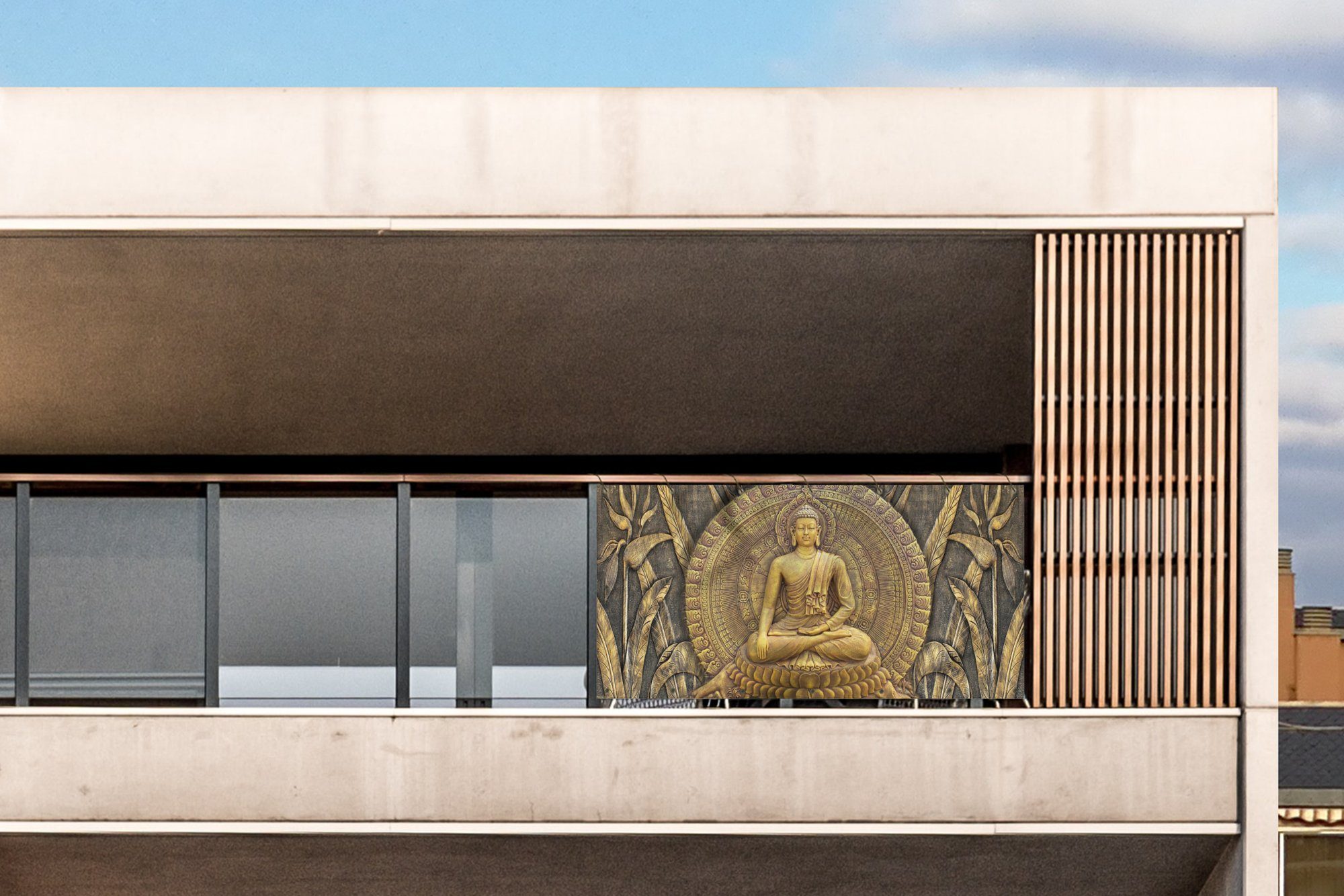 Thumbnail - MuchoWow Balkonsichtschutz Gold - Buddha-Statue - Spirituell - Meditation (1-St) Balkon Sichtschutz 90x200, Windschutz f...