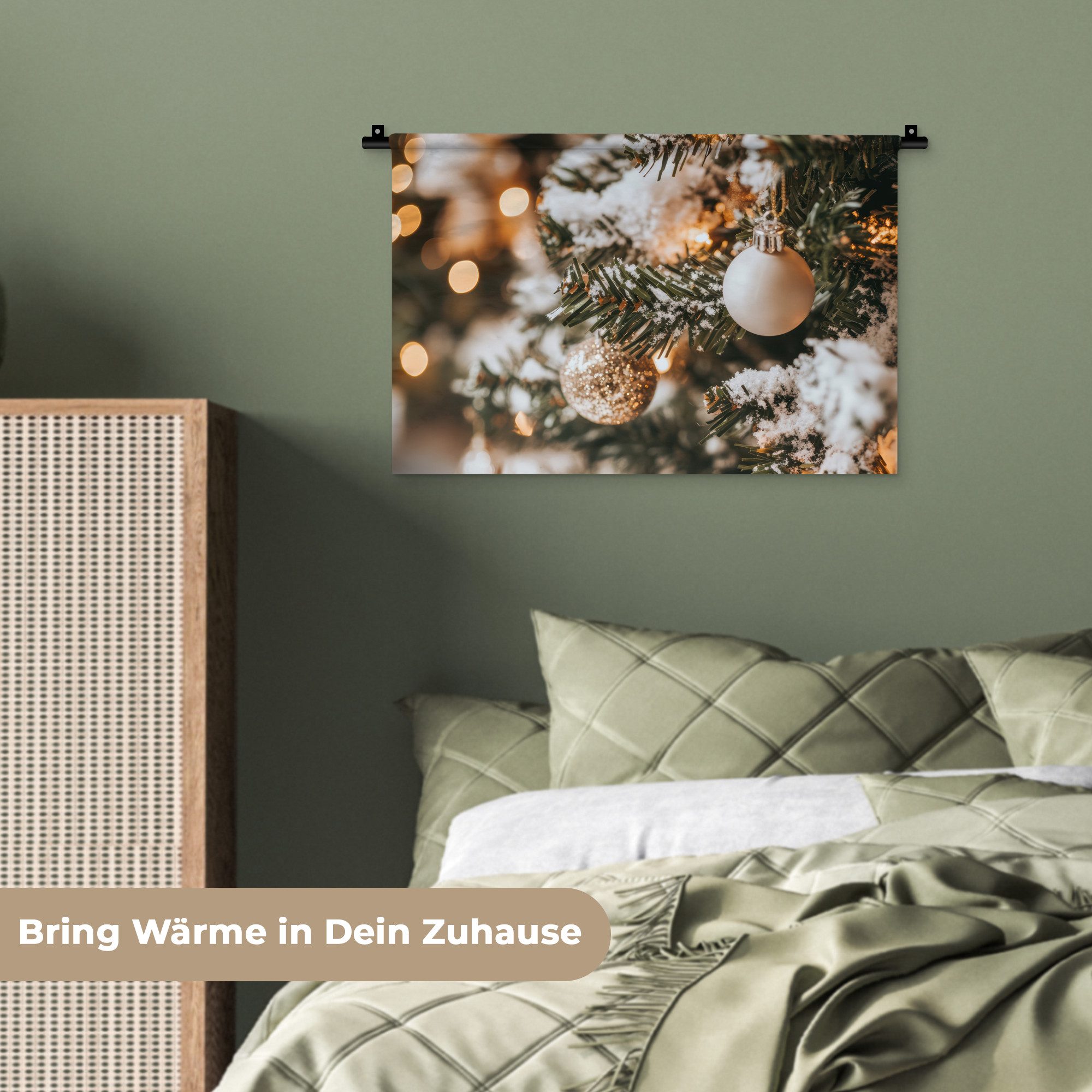 MuchoWow Wandteppich Weihnachten - Weihnachtsbaum - Winter - Innen - Schnee, Rechteckig, Höhe: 3 mm, Wandteppich für Wohnzimmer, Schlafzimmer, 60x40 cm