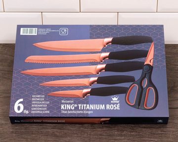 KING Messer-Set TITANIUM ROSÉ (Set, 6-tlg), 5 Küchenmesser, 1 Schere, beschichtete Messer- und Scherenklinge