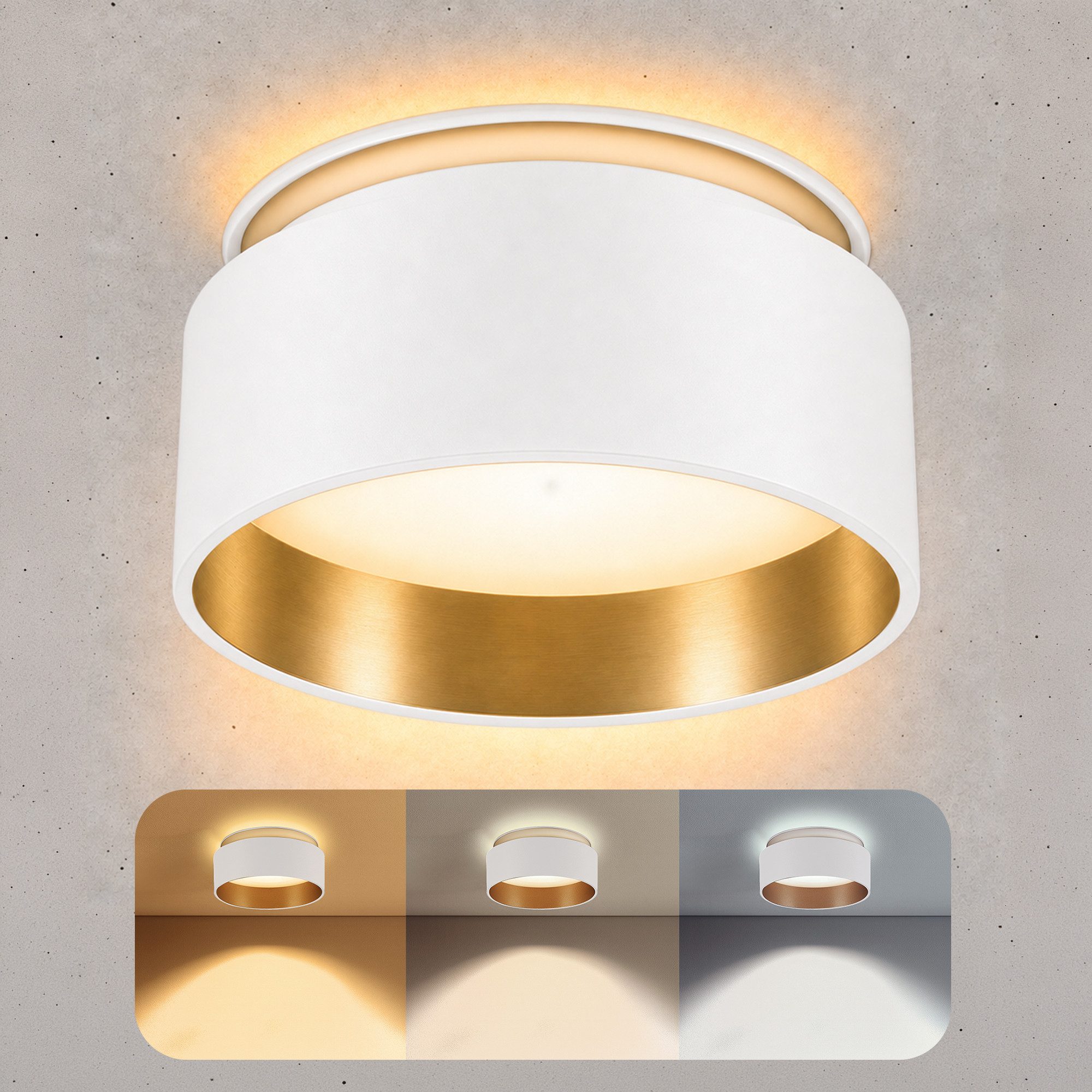 SSC-LUXon LED Aufbaustrahler Einbau LED Deckenstrahler Sudara weiss gold indirektes Licht mit LED, Neutralweiß, Warmweiß, Tageslichtweiß