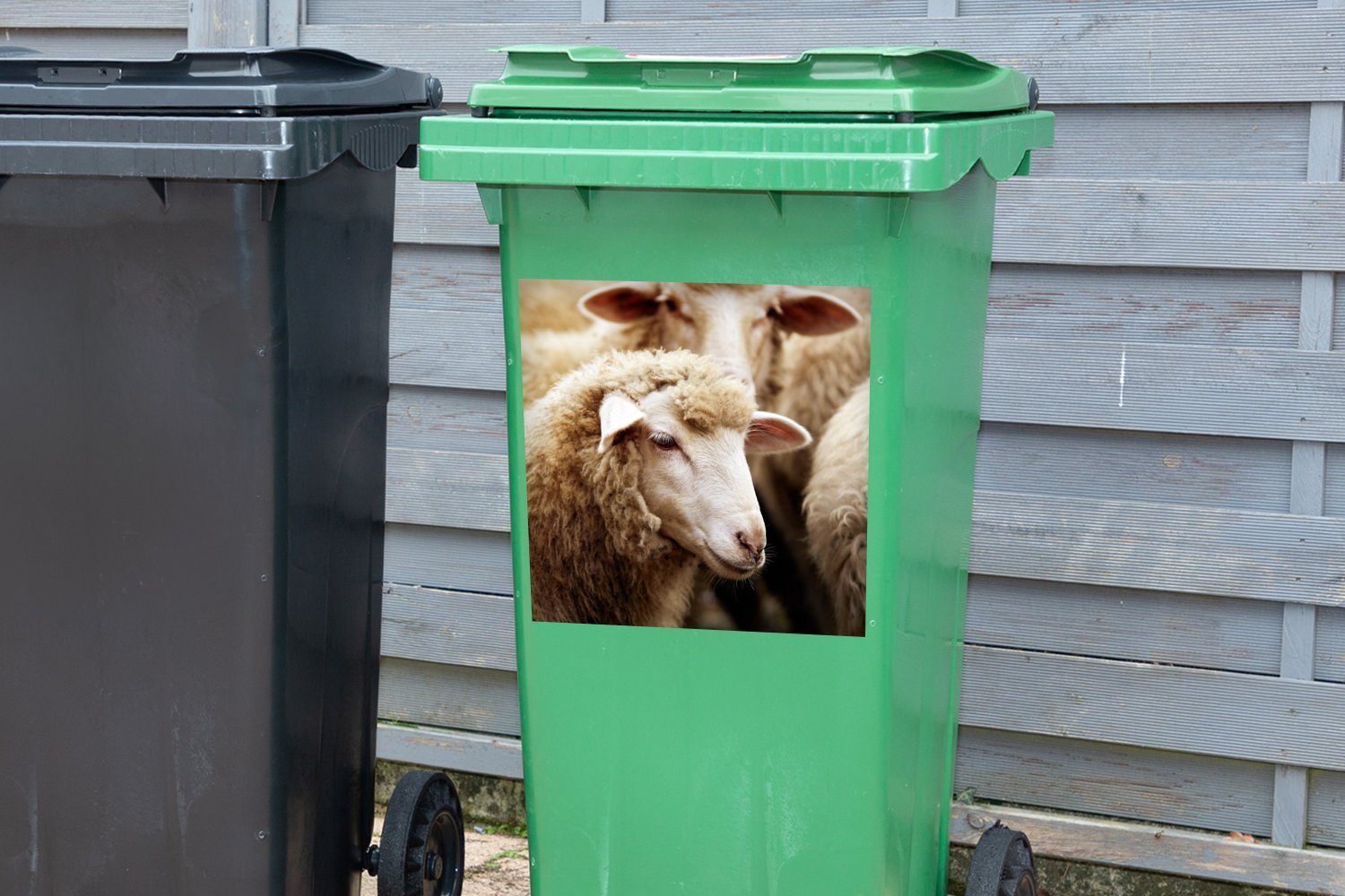 Mülleimer-aufkleber, - Weiß Schaf Wandsticker St), Mülltonne, Wolle (1 MuchoWow Abfalbehälter - Sticker, Container,