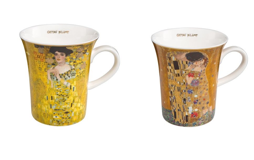 Goebel Tasse Gustav Klimt, Porzellan, Höhe: 11cm, Farbe: Gold, Motiv: Der Kuss + Adele Bloch-Bauer