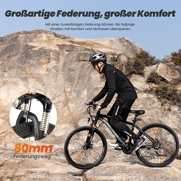 Touroll E-Bike U1 26 MTB Electric Bike, 21 Gang Shimano, Hub Motor, 13Ah abnehmbarer Li-Ionen-Akku, 65KM Reichweite, CST Off-Road-Reifen