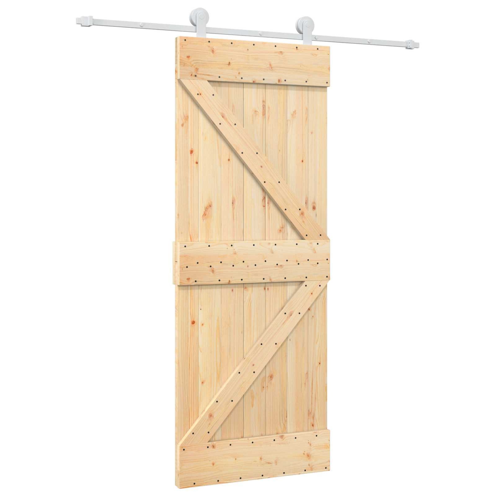 furnicato Schiebetür Massivholz 80 x 210 cm Natur und Weiß, Stabile Schiebe-Tür mit Stahlrails für deinen Innenbereich