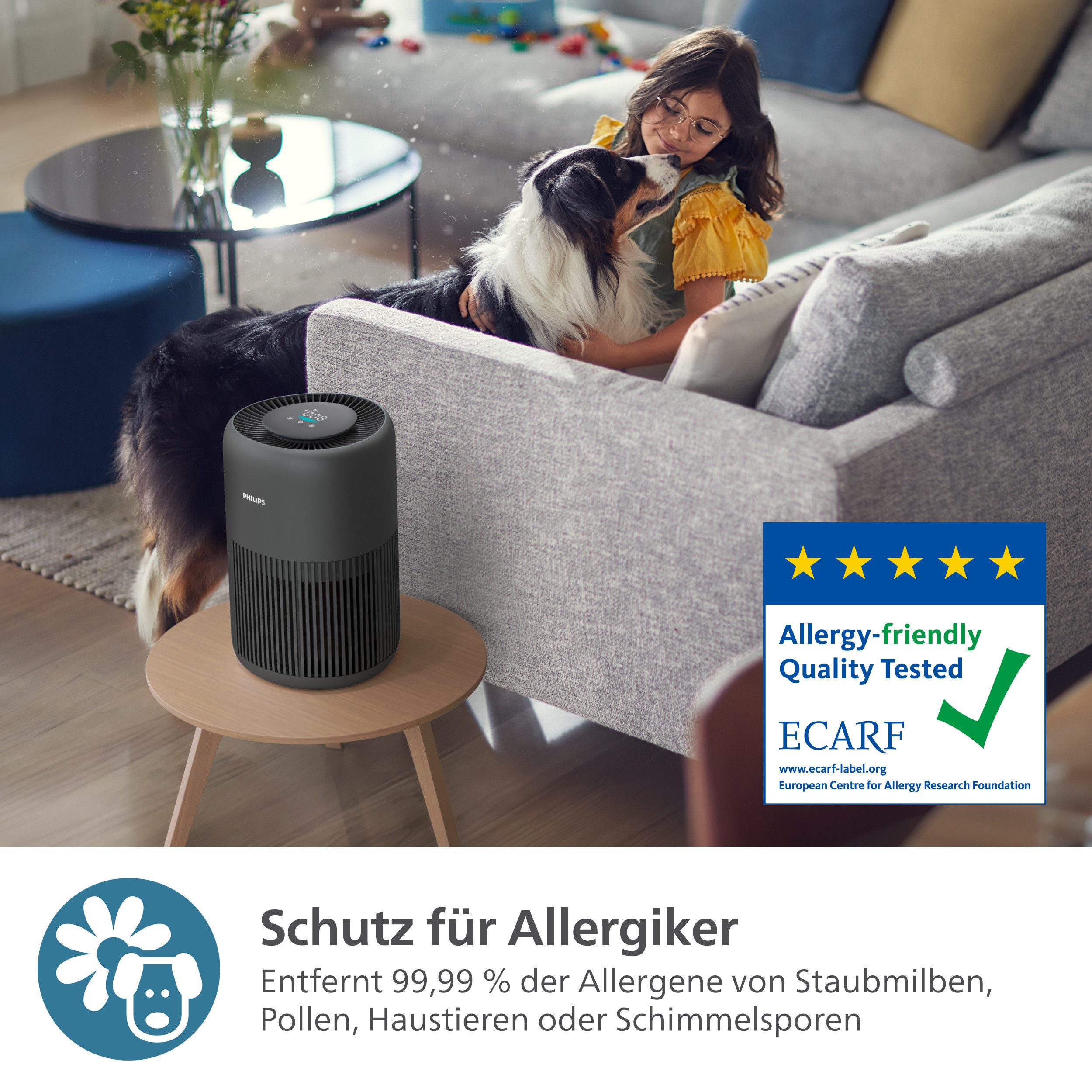 Philips Luftreiniger AC0951/13 PureProtect Mini 900 Series, Luftreinigungsrate 250 m³/h, für 65 m² Räume, 3-Schichten-HEPA-Filtersystem, leise