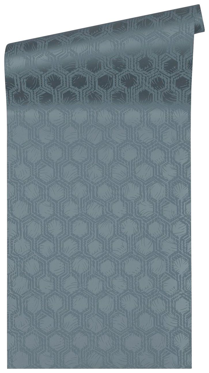 Architects Alpha, Paper Tapete blau/metallicblau grafisch, Geometrisch Grafik Vliestapete glatt, matt, glänzend,
