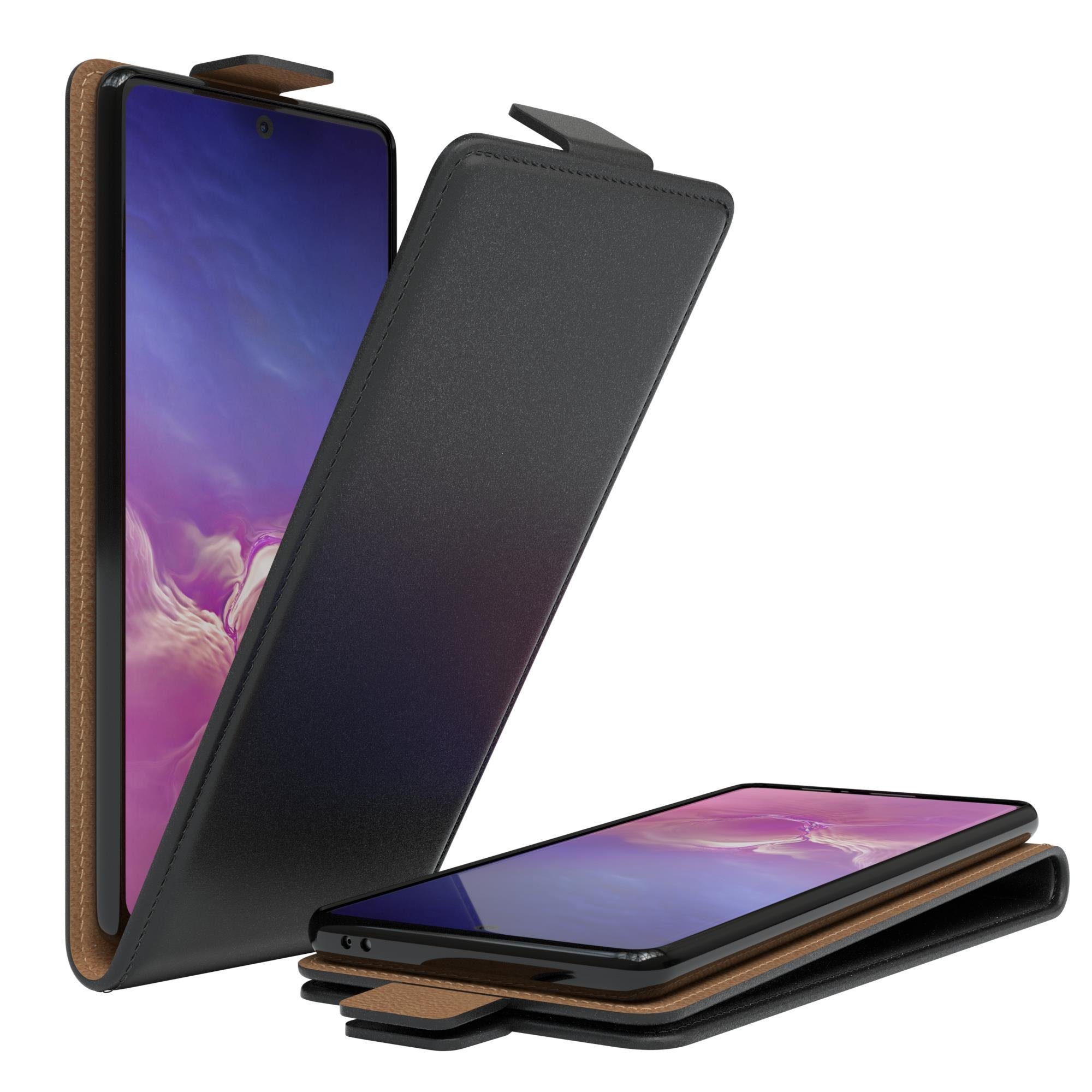 EAZY CASE Handyhülle Flipcase für Samsung Galaxy S10 Lite 6,7 Zoll, Tasche Klapphülle Handytasche zum Aufklappen Etui Kunstleder Schwarz