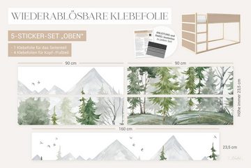 Unik Nordic Möbelfolie IKEA Kura Bett­aufkleber Set - Tannenwald Aquarell 2-Sticker-Set Oben, (Set, 2St.}, Für die angebene Anzahl an Flächen zugeschnitten), selbstklebend, exakte Maße, wiederablösbar