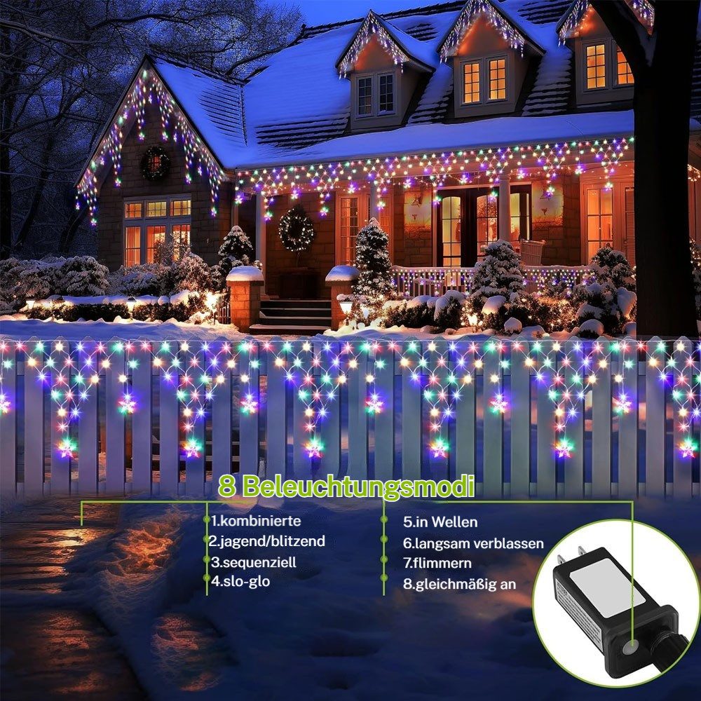 VIVIHEYDAY LED-Lichtervorhang Sterne LED Lichterkette Dekolicht Innen Weihnachten Deko, 8 Beleuchtungsmodi