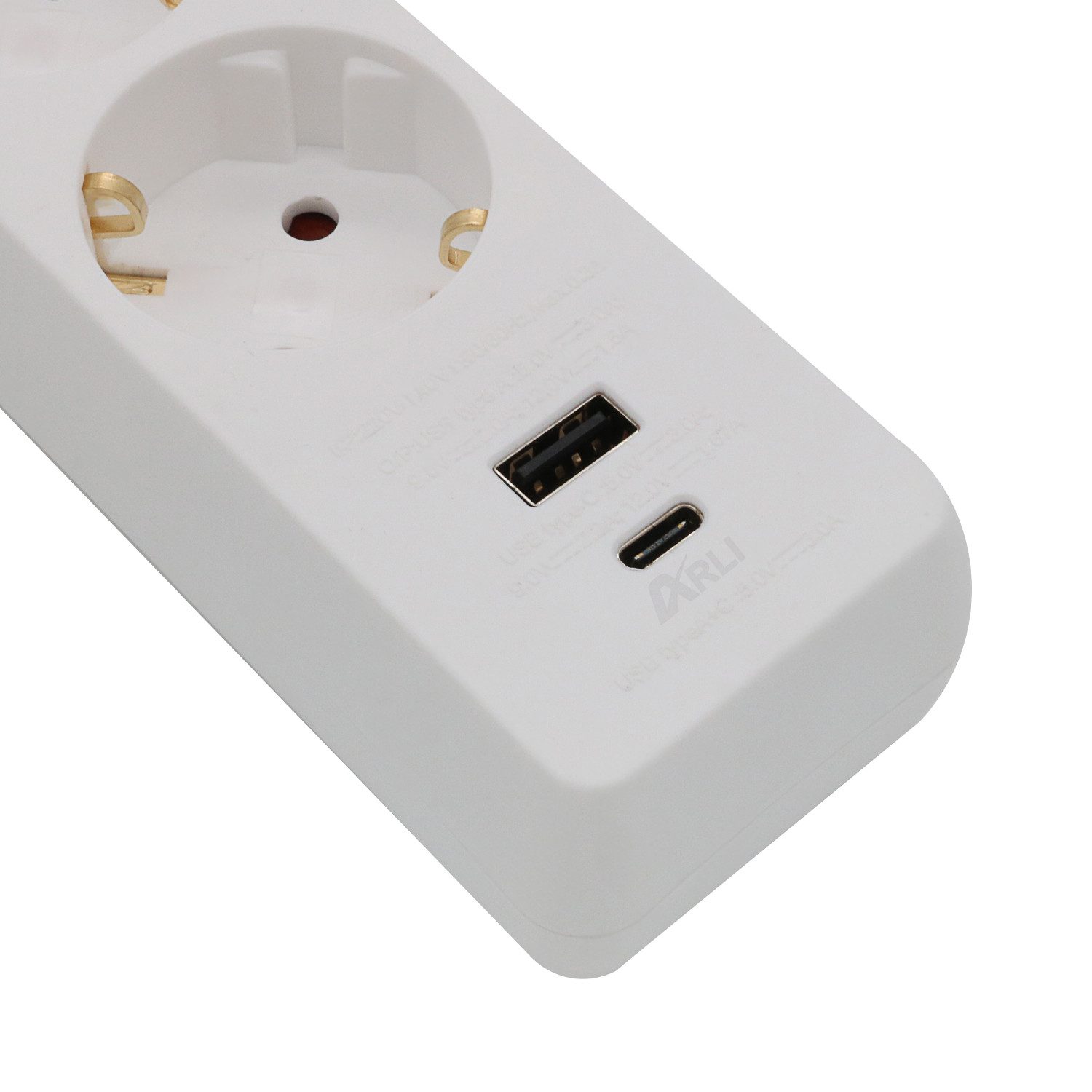 ARLI 1,5m Steckdosenleiste weiss 3 fach mit USB Steckdosenleiste 3-fach (Kindersicherung, Berührungsschutz, Schutzkontaktstecker, Kabellänge 1.5 m), + USB-C Ladebuchse Schalter flachem Winkelstecker