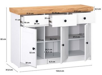 Feldmann-Wohnen Kommode Sky (Sky, 1 St., Kommode), 123x41x82cm weiß / Gold Craft Eiche