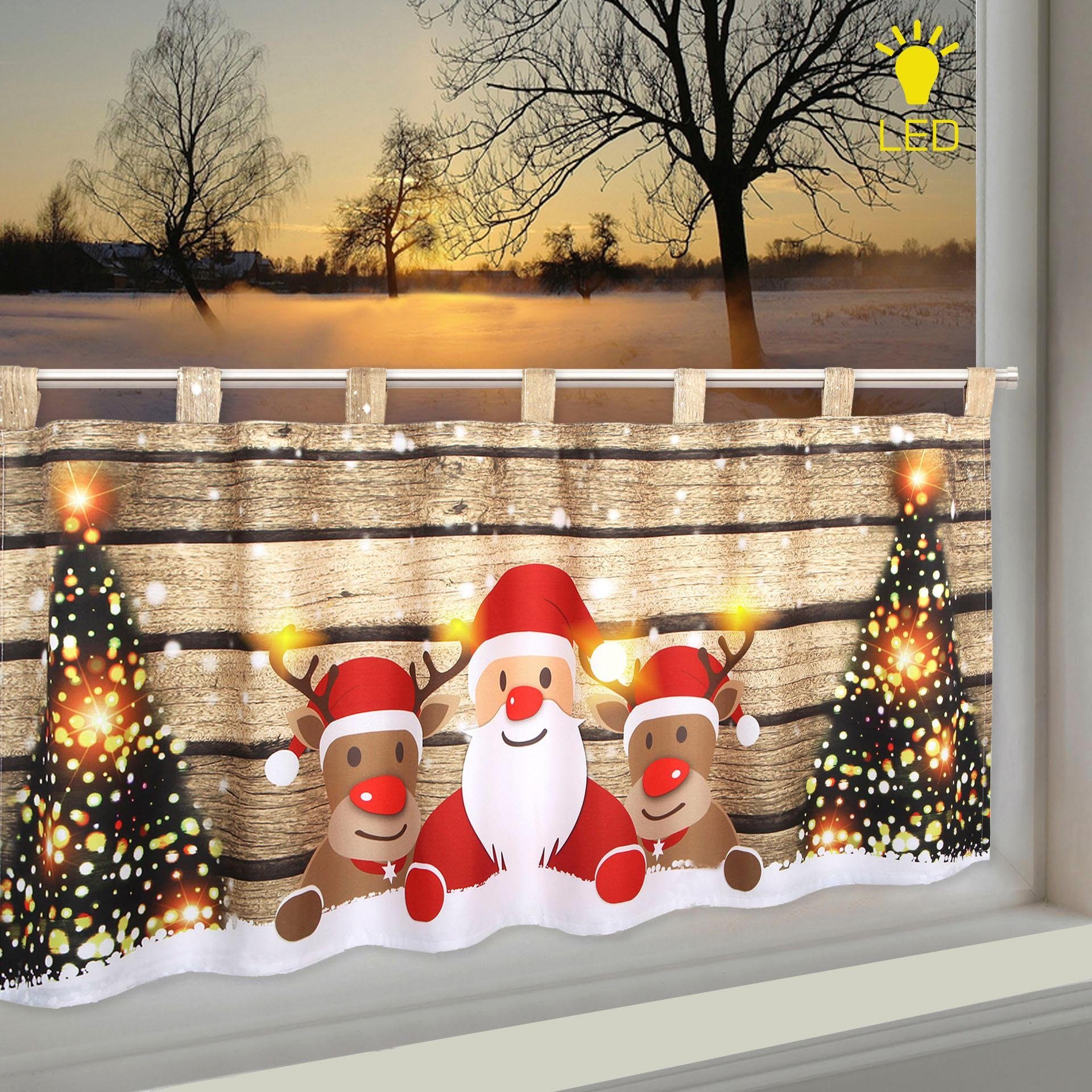 Delindo Lifestyle Scheibengardine WEIHNACHTS-TEAM (1 St), Schlaufen, blickdicht, Microfaser, HxB: 45x120, mit LED-Beleuchtung – Bild 2 von 4