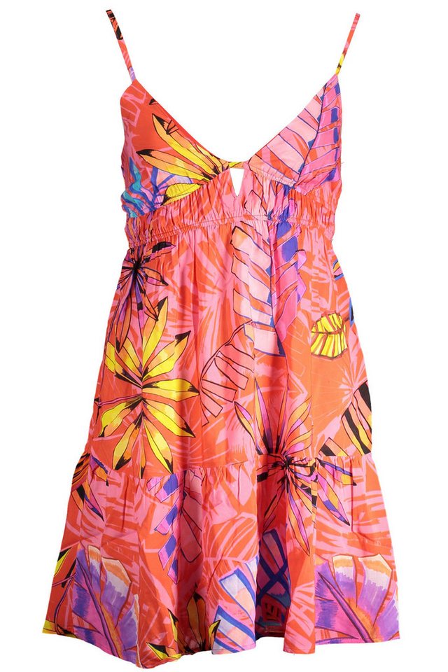 Desigual Partykleid Rotes Damenkleid mit V-Ausschnitt und kontrastierenden Details
