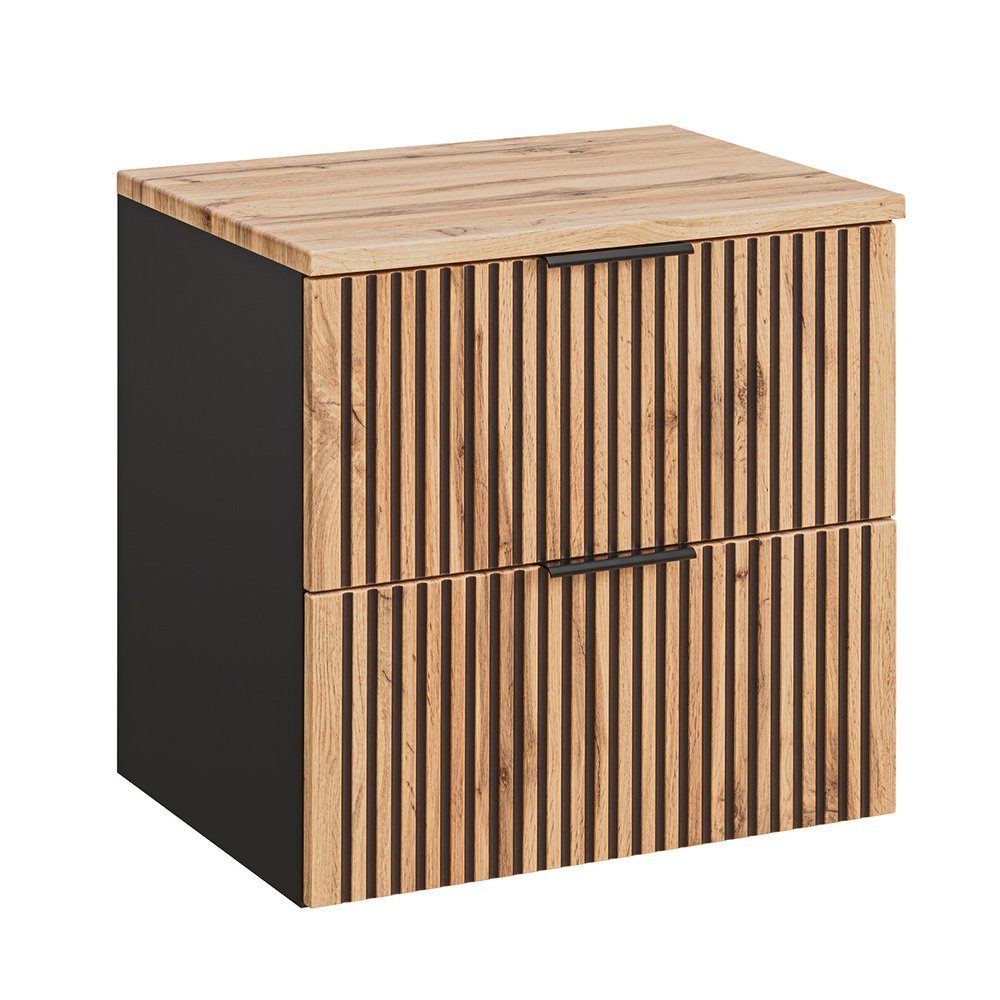 Lomadox Waschtisch XANTEN-56, anthrazit, Wotaneiche Nb., schwarze Rillen, W günstig online kaufen