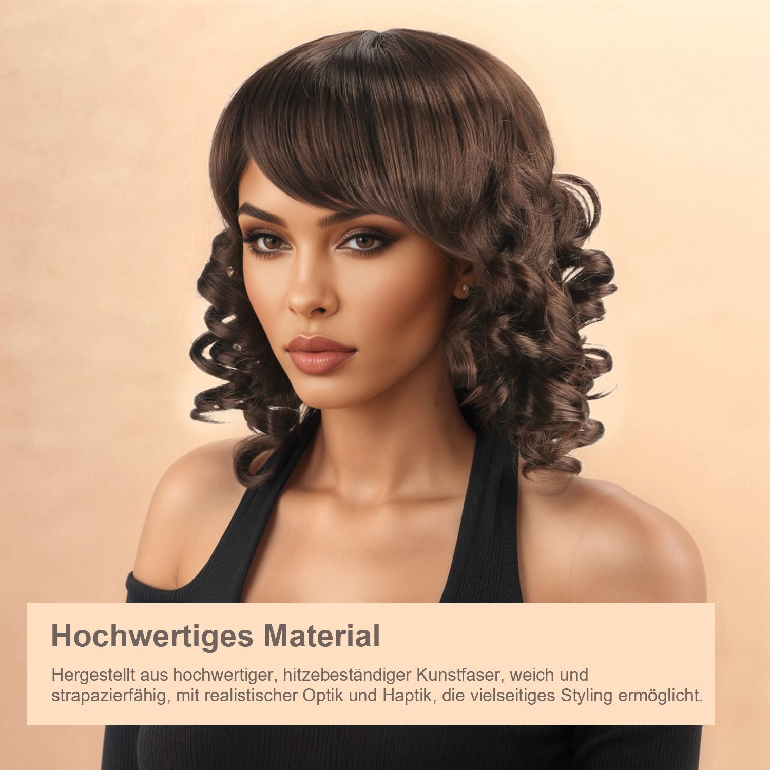 Refttenw Kunsthaarperücke Damen Perücke mit pony,Kurze lockige Perücke,Hitzefaser Perücke,30 cm