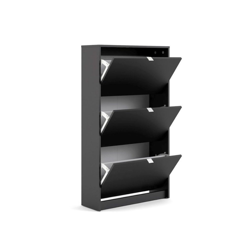 ebuy24 Schuhschrank Shane Schuhschrank 3 Klapptüren 2R schwarz matt.
