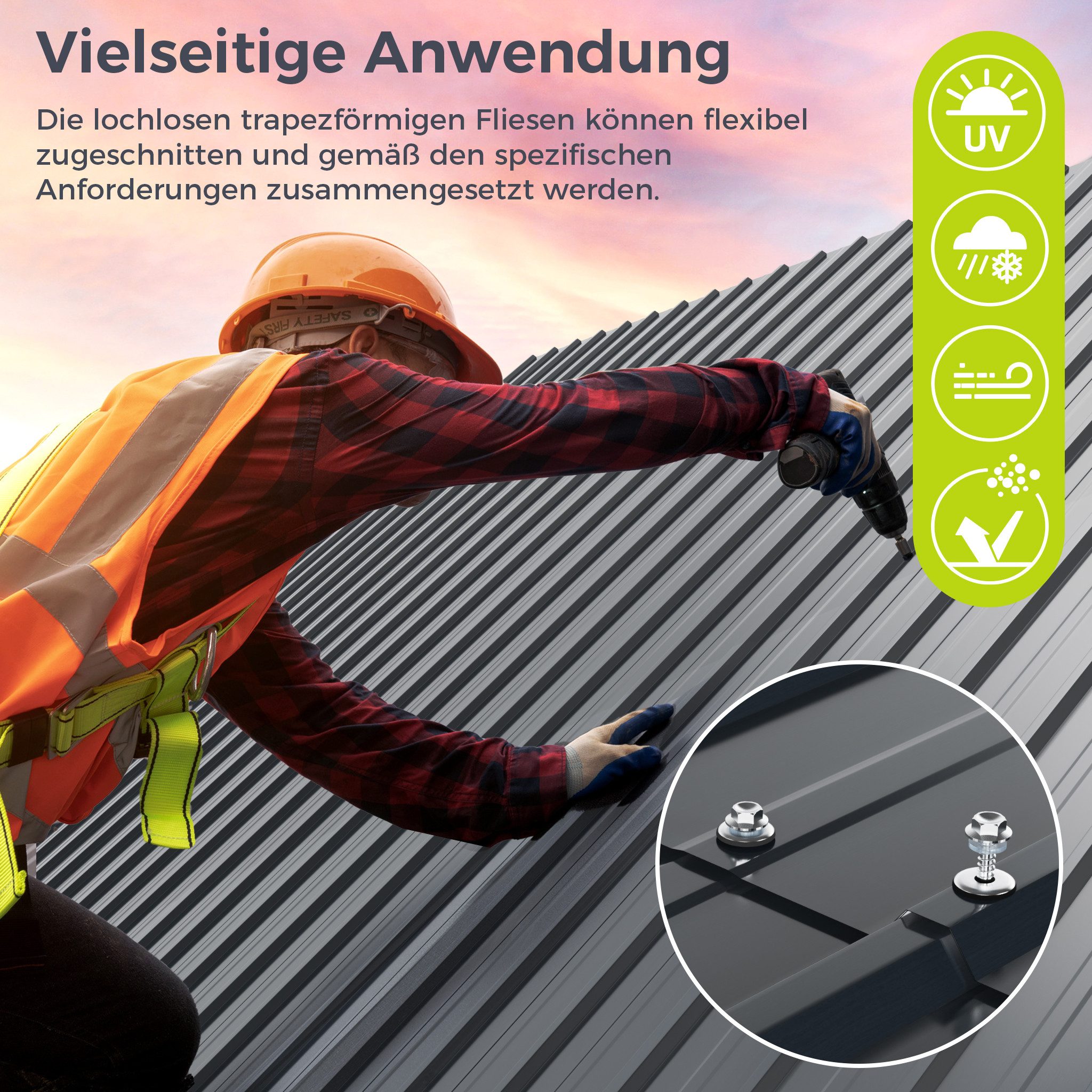 Mondeer Wellplatte Dachplatten(14-tlg), 0,25 mm, (14-St., inkl. 100 Schrauben), Trapezblech-Set, 8,3 m² Abdeckfläche, 105*57cm, Dunkelgrau – Bild 4 von 5