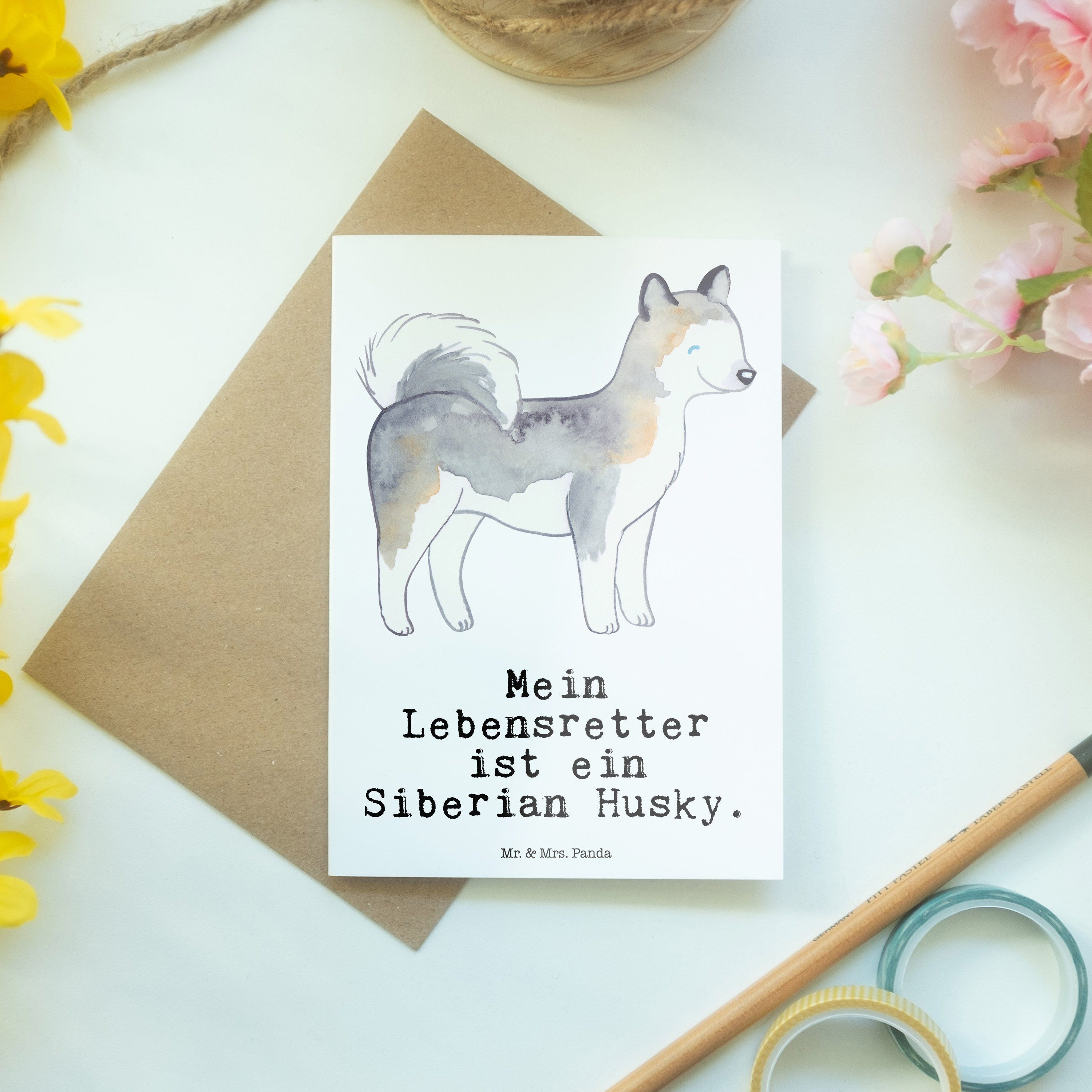 Mr. & Mrs. Panda Grußkarte Tierfreund, Geburtstag Weiß Husky - Lebensretter - Siberian Geschenk