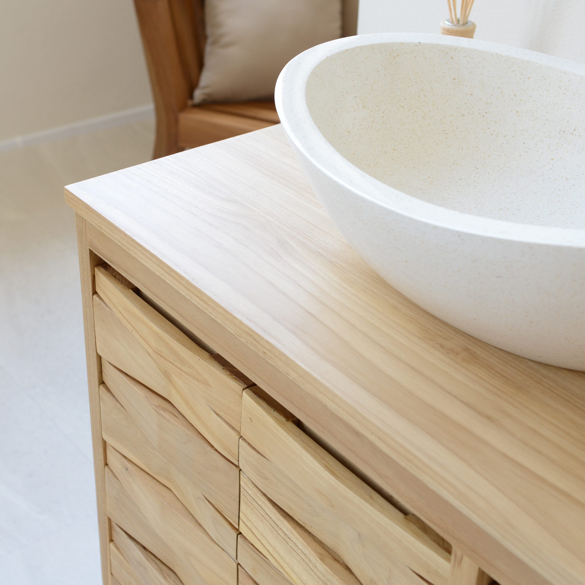 wohnfreuden Hochschrank Waschtisch-Unterschrank MOUNTAIN 140 cm breit aus Teakholz