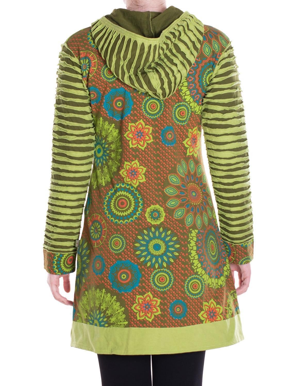 Vishes Kurzmantel Damen Mandala Blumen Jersey-Mantel Hippiemantel Kapuzenmantel Elfen, Hippie, Ethno Style