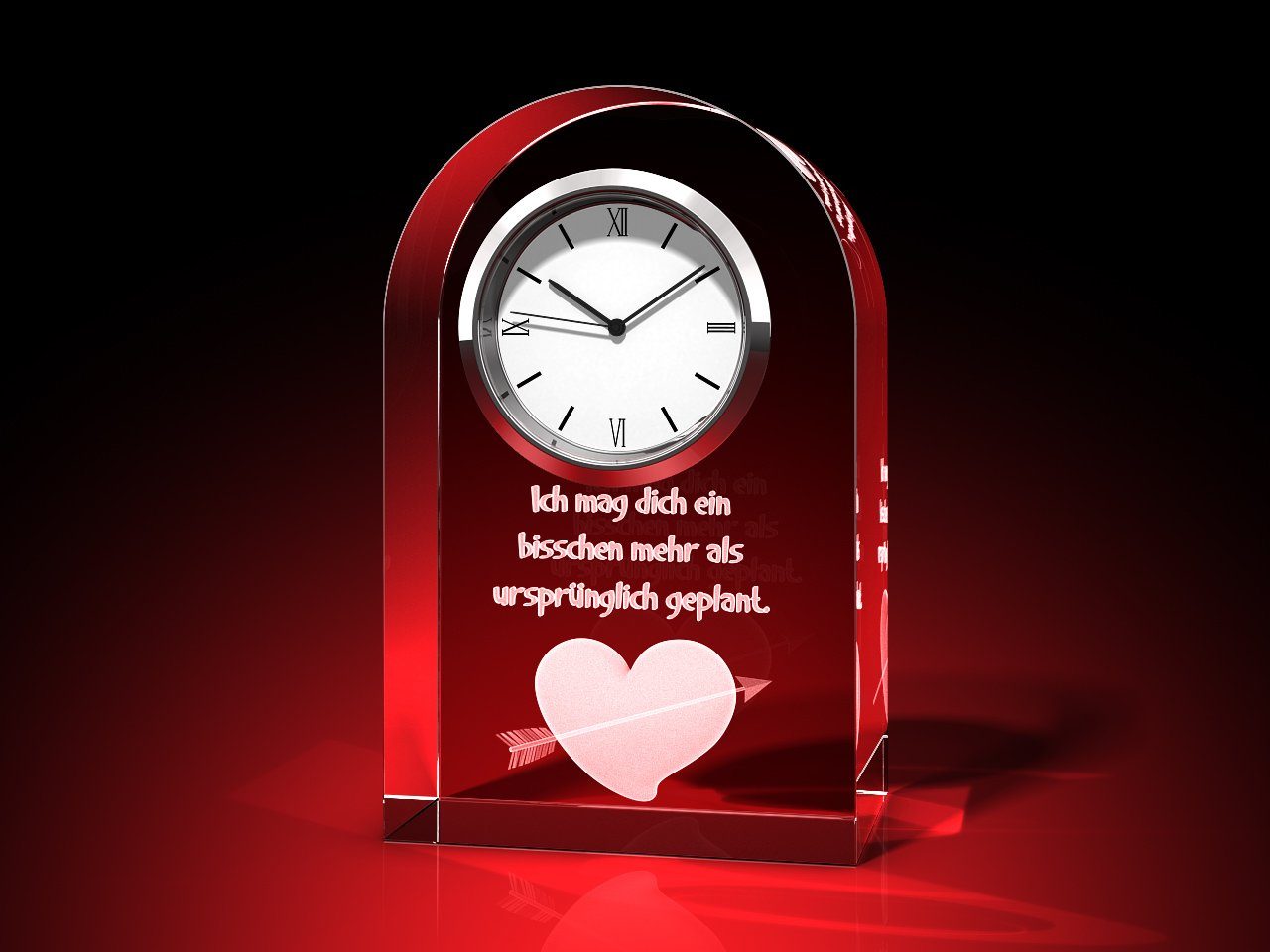 GLASFOTO.COM Tischuhr Uhr rund, mit Herz + Ich mag dich Valentinstag (B x H x T) 60 x 95 x 40 mm, 550 g