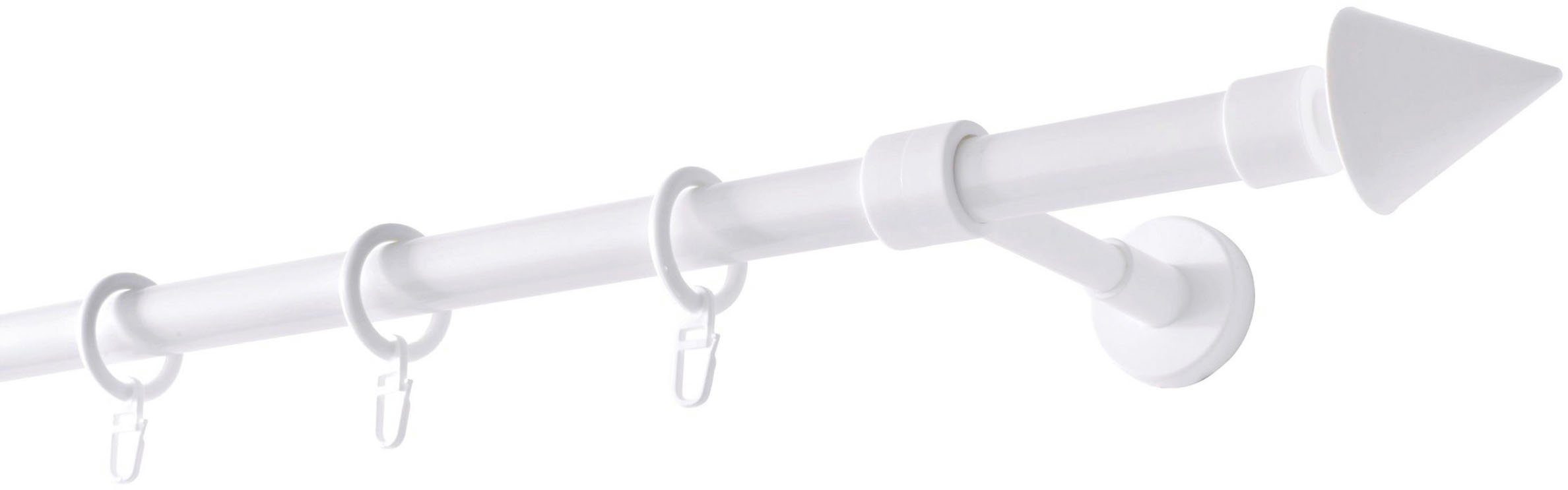 GARESA Gardinenstange BASE, Ø 20 mm, 1-läufig, Wunschmaßlänge, mit Bohren, verschraubt, Kunststoff, Metall, Vorhanggarnitur, Kunststoff, verlängerbar, Spitze, mit Ringe