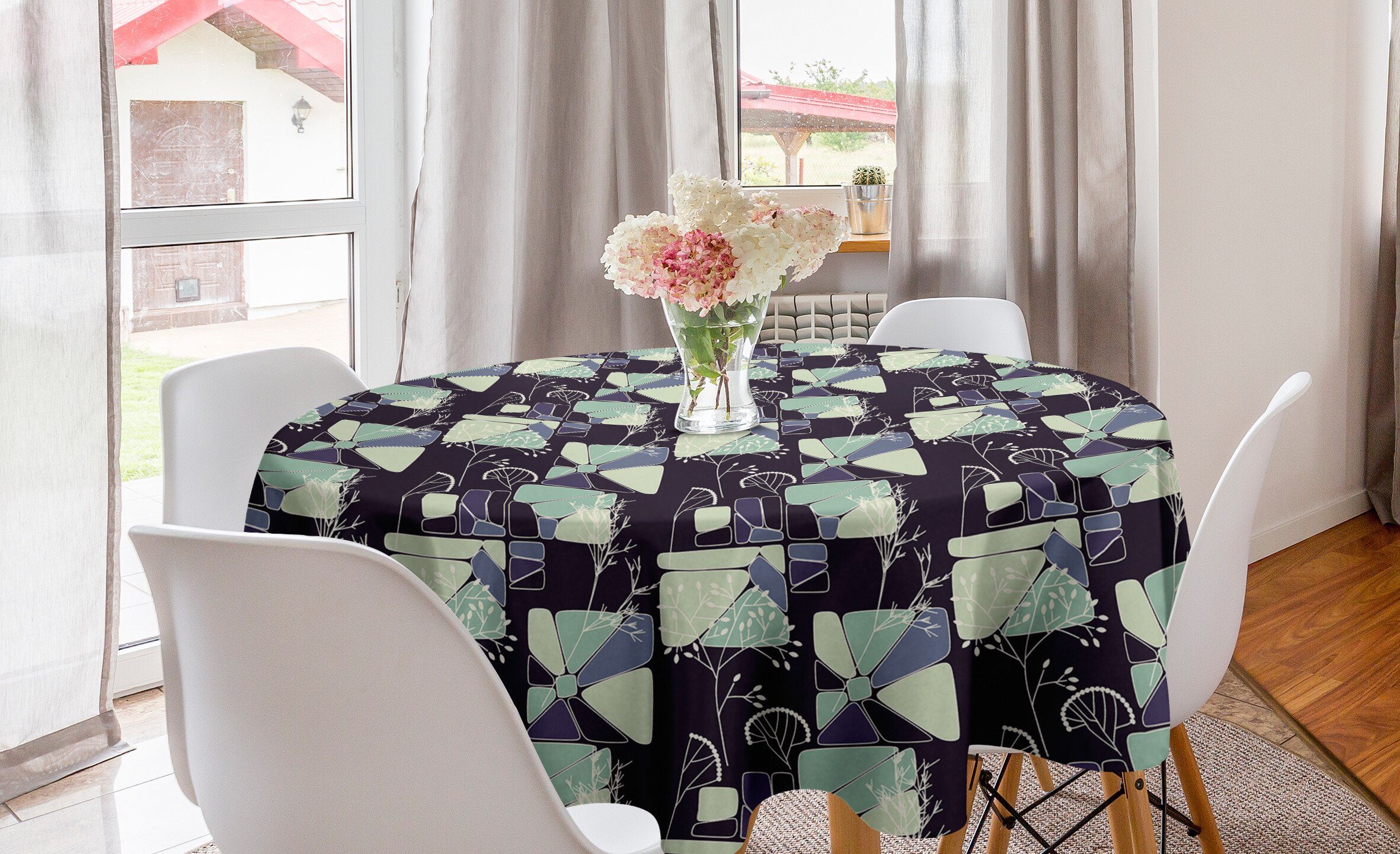 Abakuhaus Tischdecke Kreis Tischdecke Abdeckung für Esszimmer Küche Dekoration, Blumen Geometrische weiche Feder