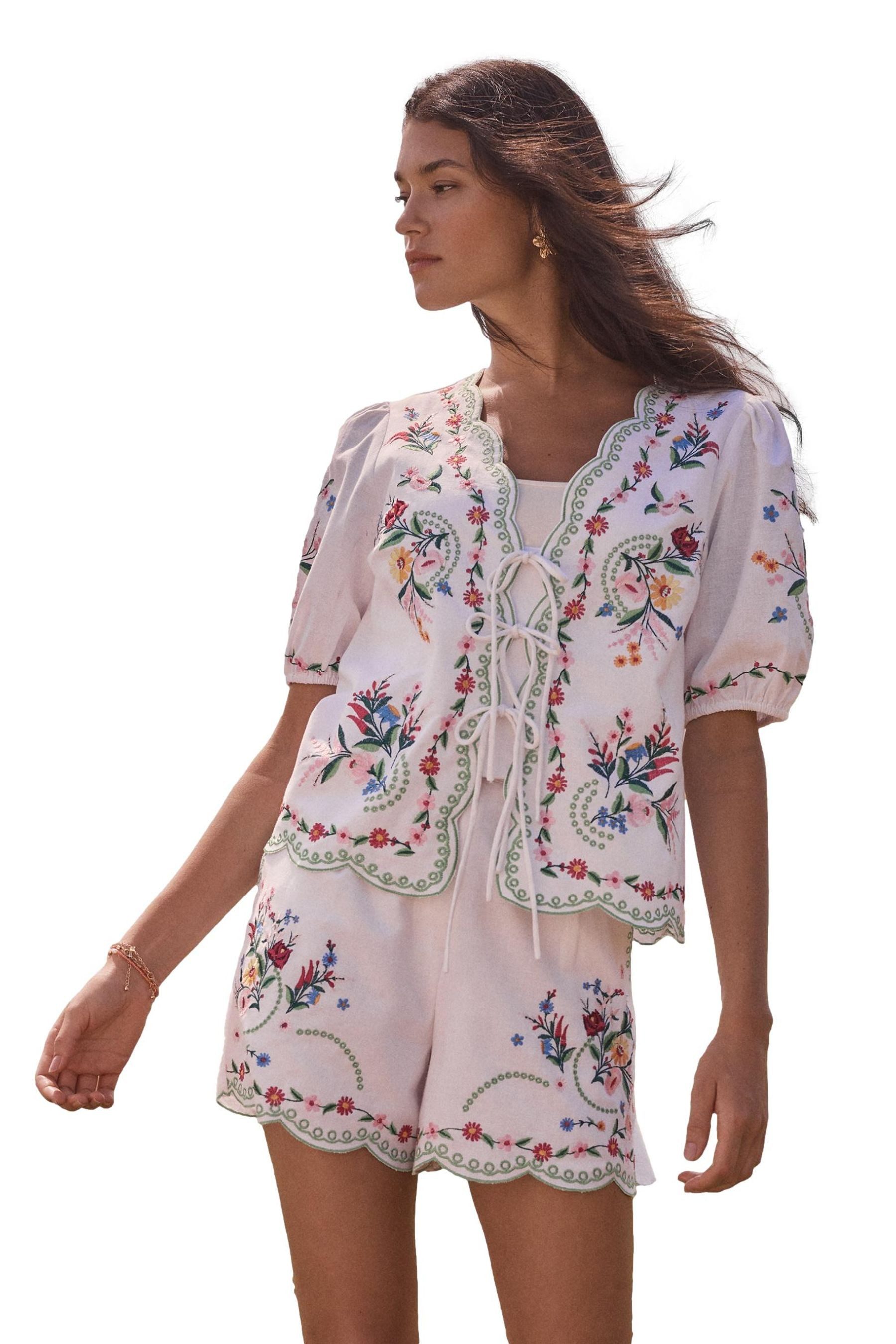 Kurzarmbluse Love & Roses bestickte Kurzarmbluse, Regular