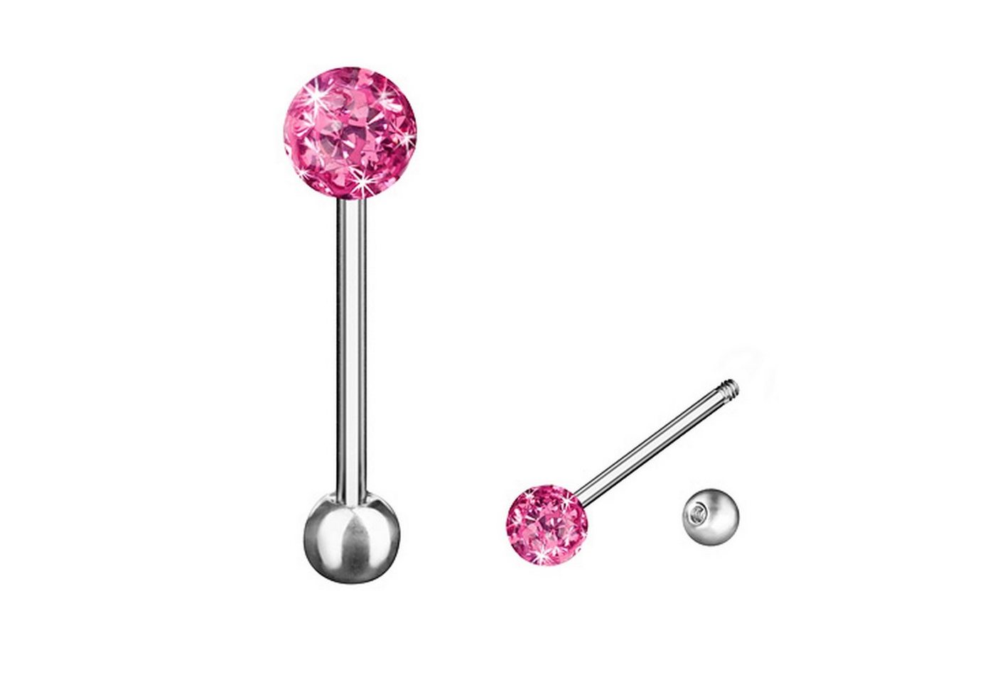 Taffstyle Piercing-Set Zungenpiercing Barbell Stab mit Ferido Kristall Kugel Chirurgenstahl, Barbell Stab Piercing Hantel Zunge mit funkelnder Kristall Kugel