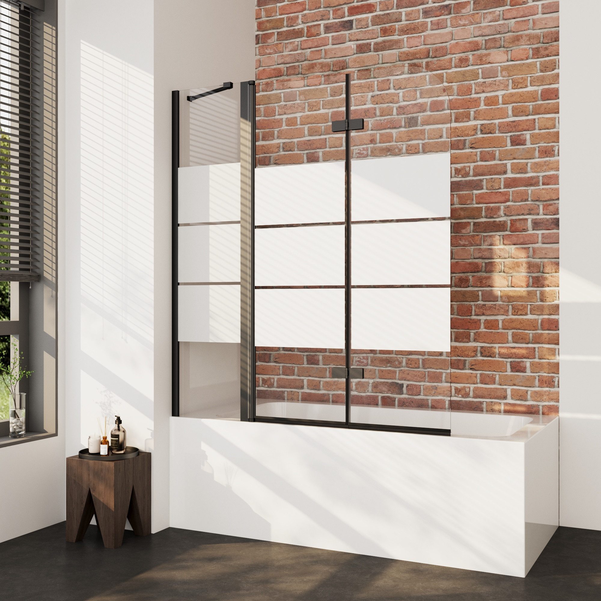 Boromal Badewannenaufsatz Schwarz Duschwand für Badewanne milchglas mit Hal günstig online kaufen