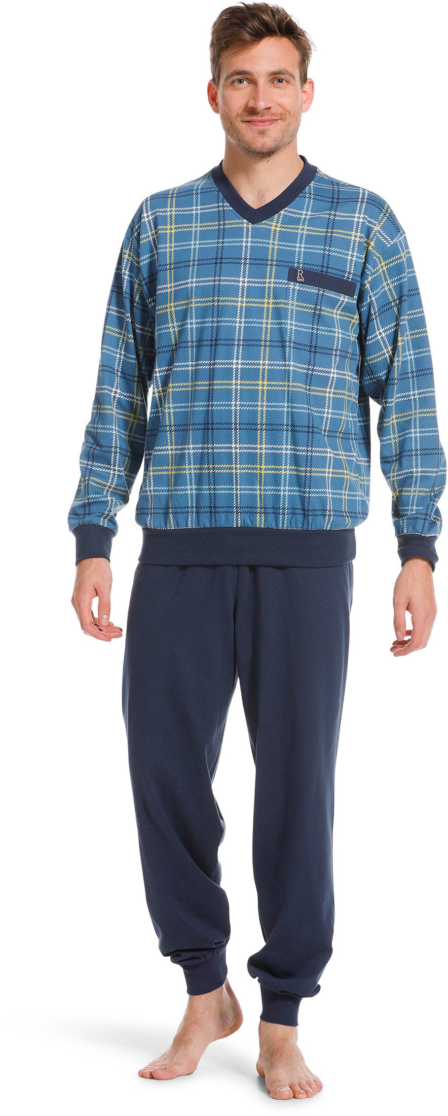 Robson Schlafanzug Herren Pyjama mit Bündchen (2 tlg) Baumwolle
