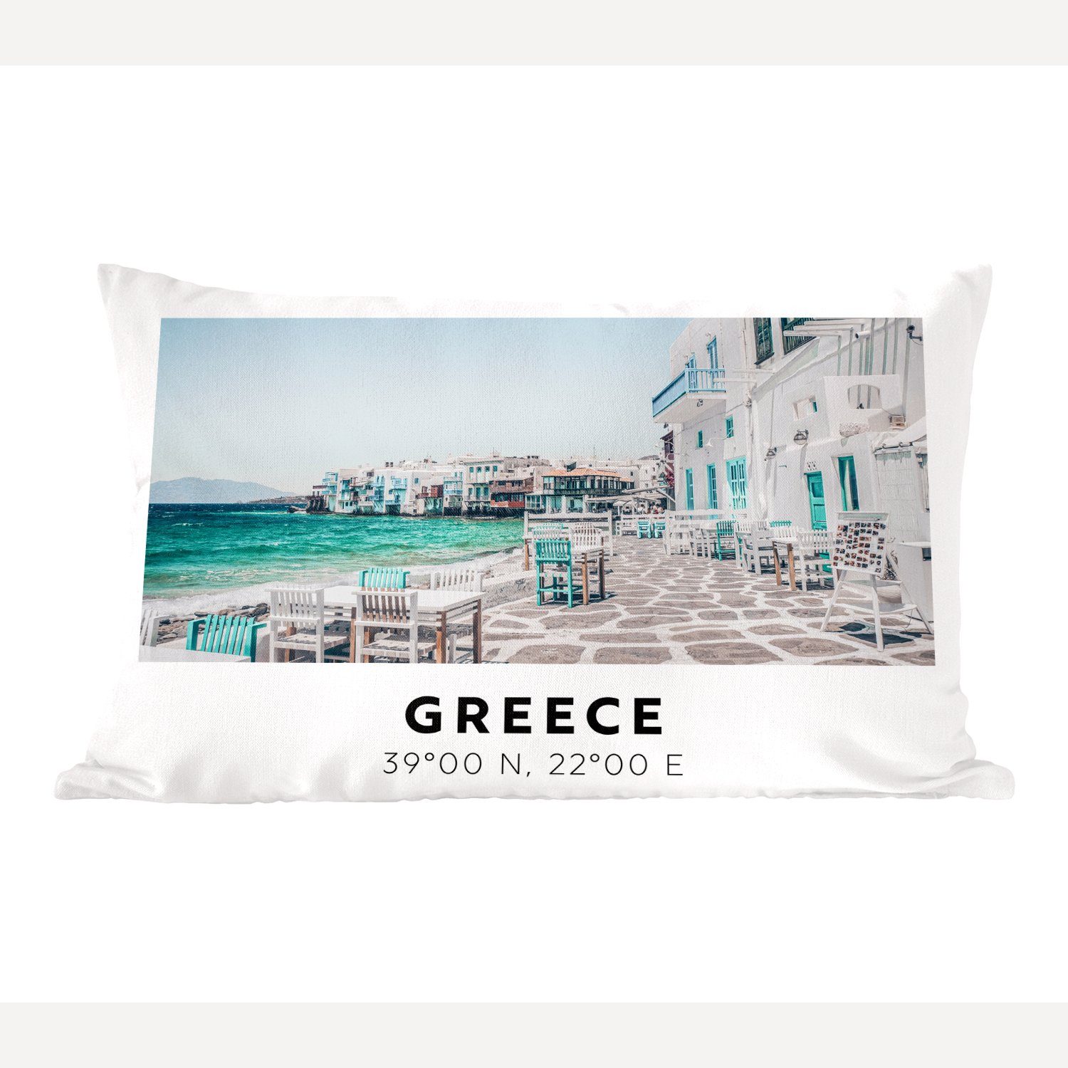 MuchoWow Dekokissen Griechenland - Blau - Meer - Stühle, Wohzimmer Dekoration, Zierkissen, Dekokissen mit Füllung, Schlafzimmer