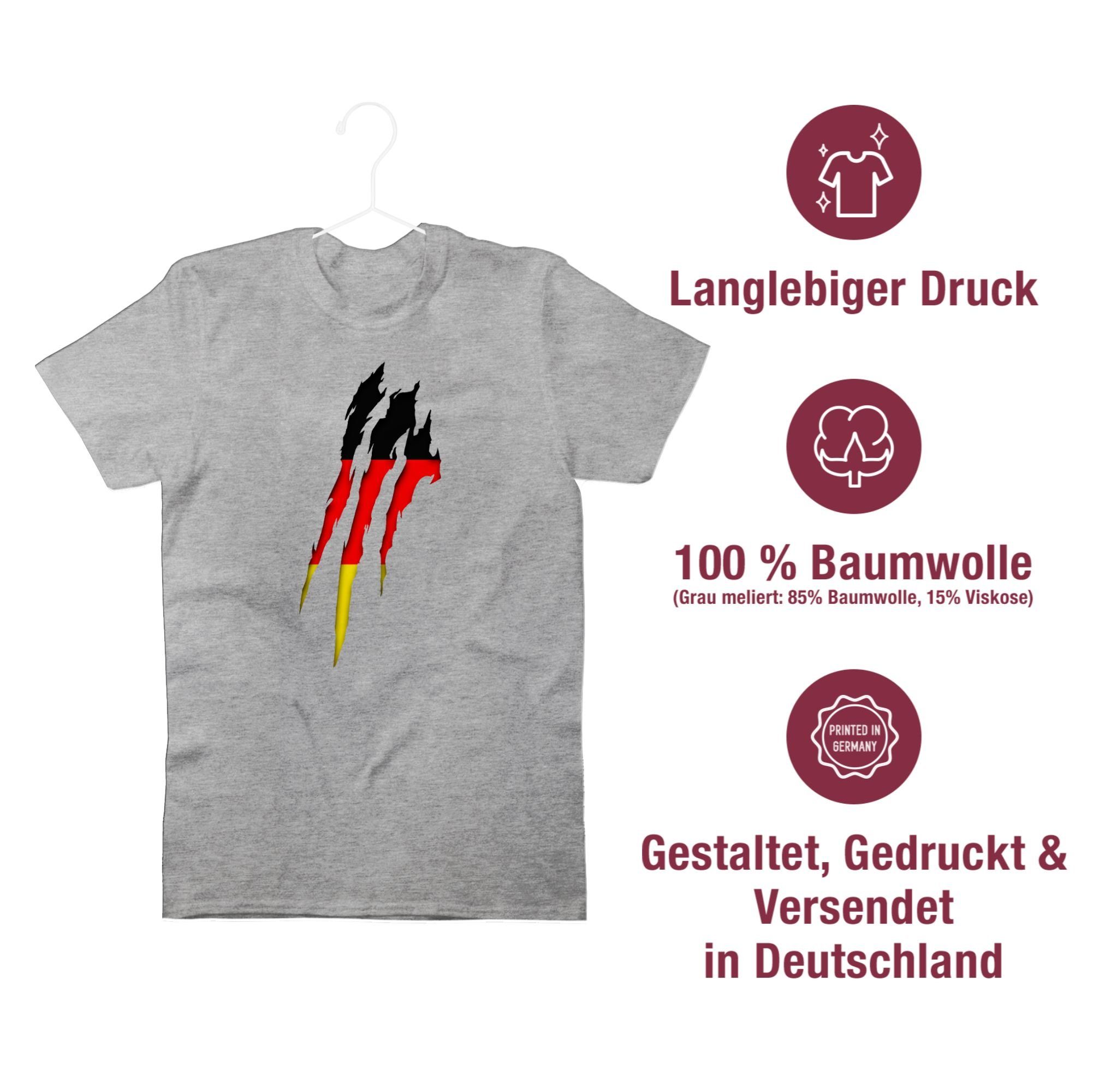 Deutschland Grau meliert Krallenspuren T-Shirt 3 Wappen Shirtracer Länder