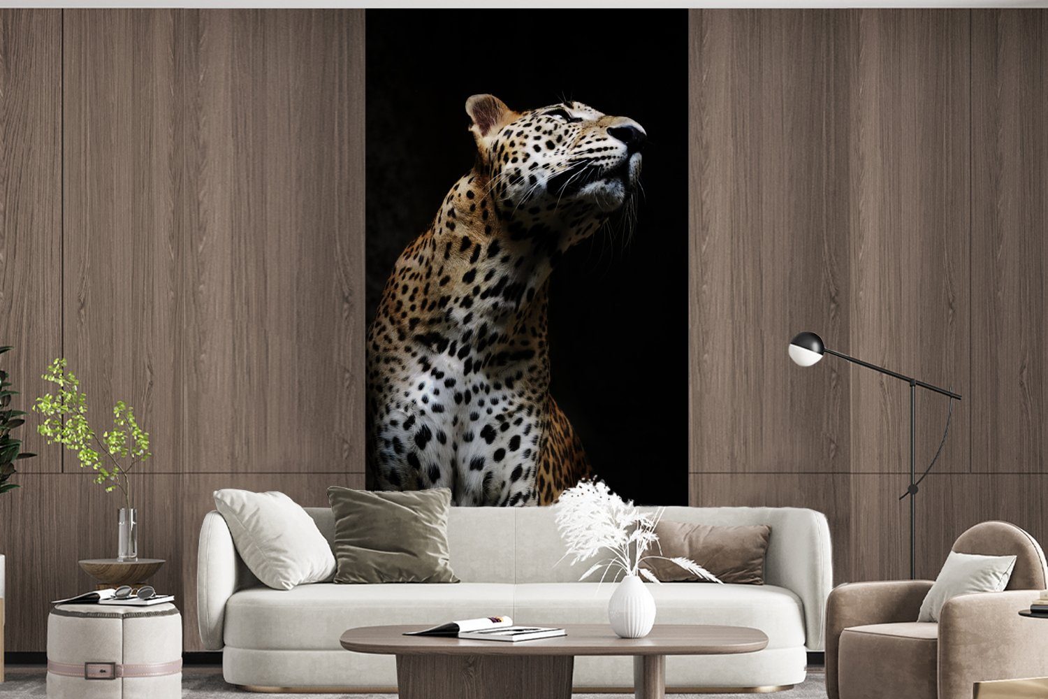 Wohnzimmer Farbton, Vliestapete St), Schwarz Fototapete Matt, Fototapete - Küche, Leopard - bedruckt, (2 MuchoWow Schlafzimmer für