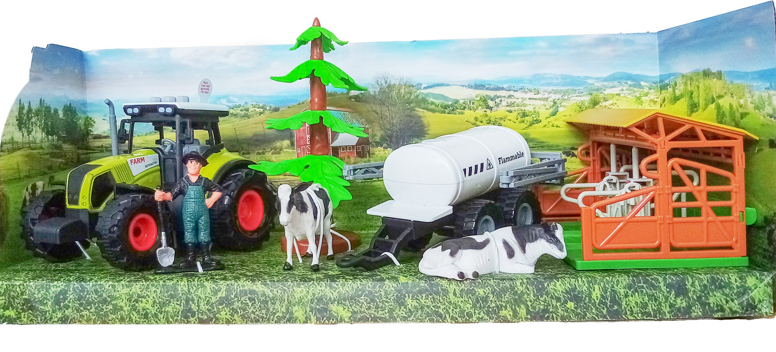 Toi-Toys Spielzeug-Traktor Bauernhof Spielset 7-teilig Traktor mit Licht Ton 48 (Milchbauernhof), (7-tlg), Ranch Farm Tieren Kuh Spielzeug Kinder Geschenk