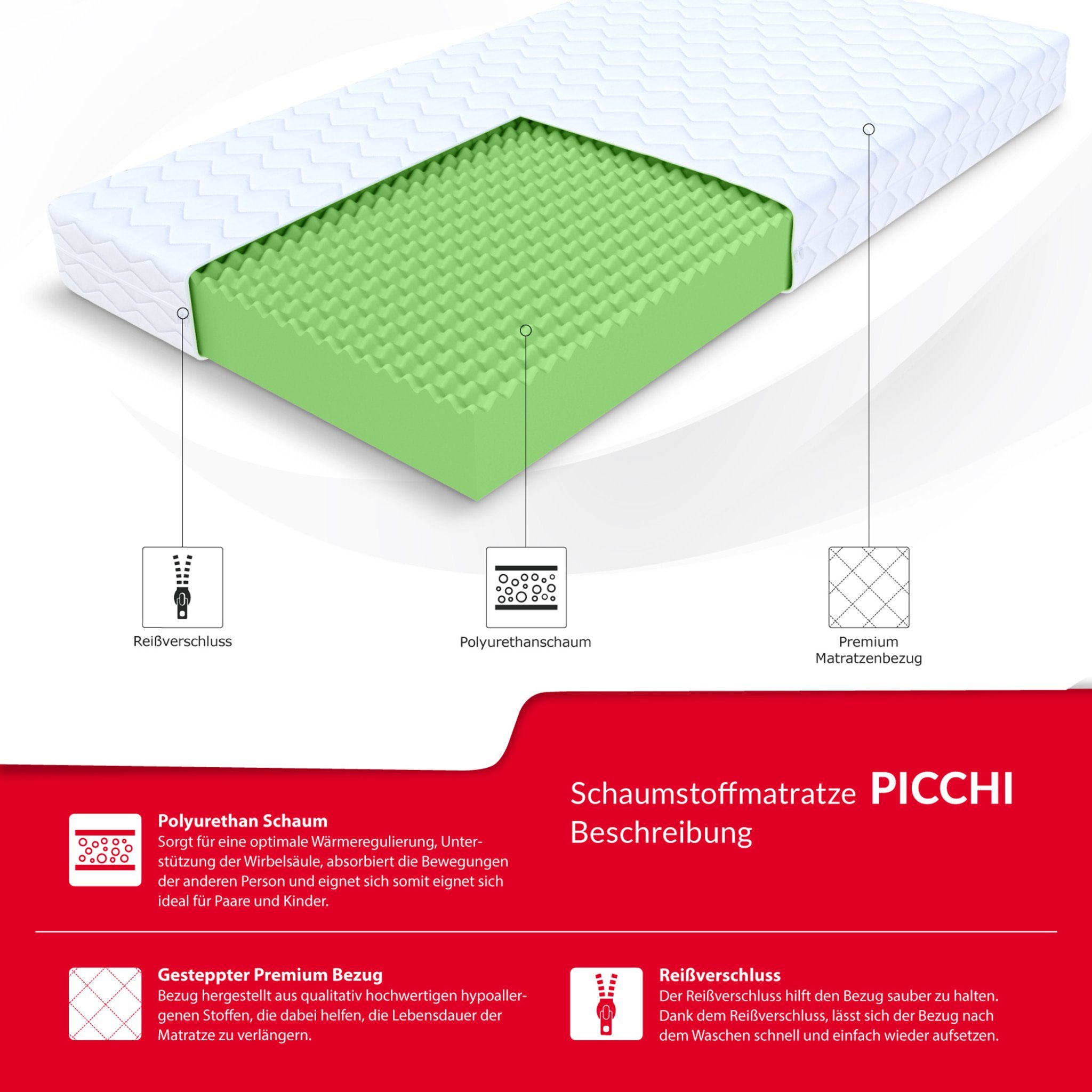 Kaltschaummatratze PICCHI 80x160, 90x190, 140x200 cm günstig online kaufen