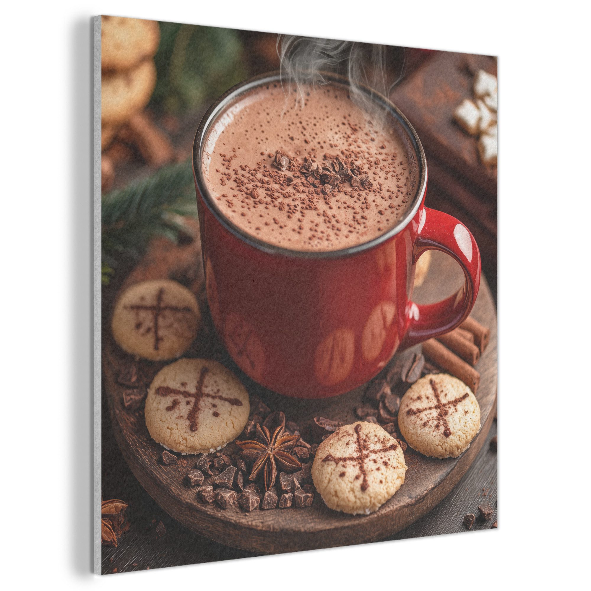 MuchoWow Gemälde Schokoladenmilch - Becher - Winter - Weihnachten - Gemütlichkeit, Fotodruck (1 St), Akustikbilder PET-Filz, Wandpaneele, Akustikpaneele 40x40 cm