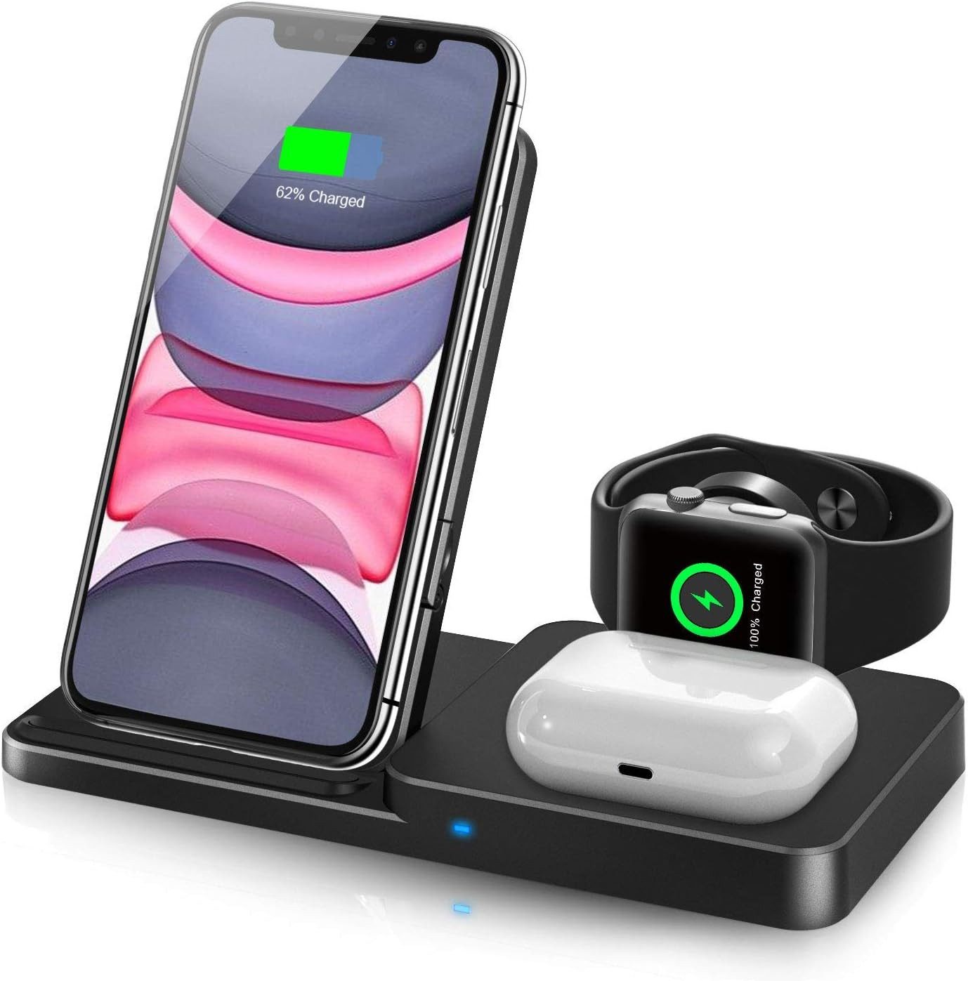 LA CUTE Faltbare kabelloses 3-in-1 Ladegerät für iPhone/Apple Watch/AirPods Wireless Charger (2000,00 mA, Verstellbare 3-in-1 Qi-zertifizierte kabellose Ladestation, 3-in-1-Ladestation für iPhone, Apple Watch, AirPods, Qi-Geräte, Schnelles Qi-zertifiziertes Laden für mehrere Geräte gleichzeitig)