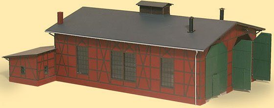 Image of Auhagen Modelleisenbahn-Gebäude »Lokschuppen zweiständig mit Anbau«, Spur H0, Made in Germany