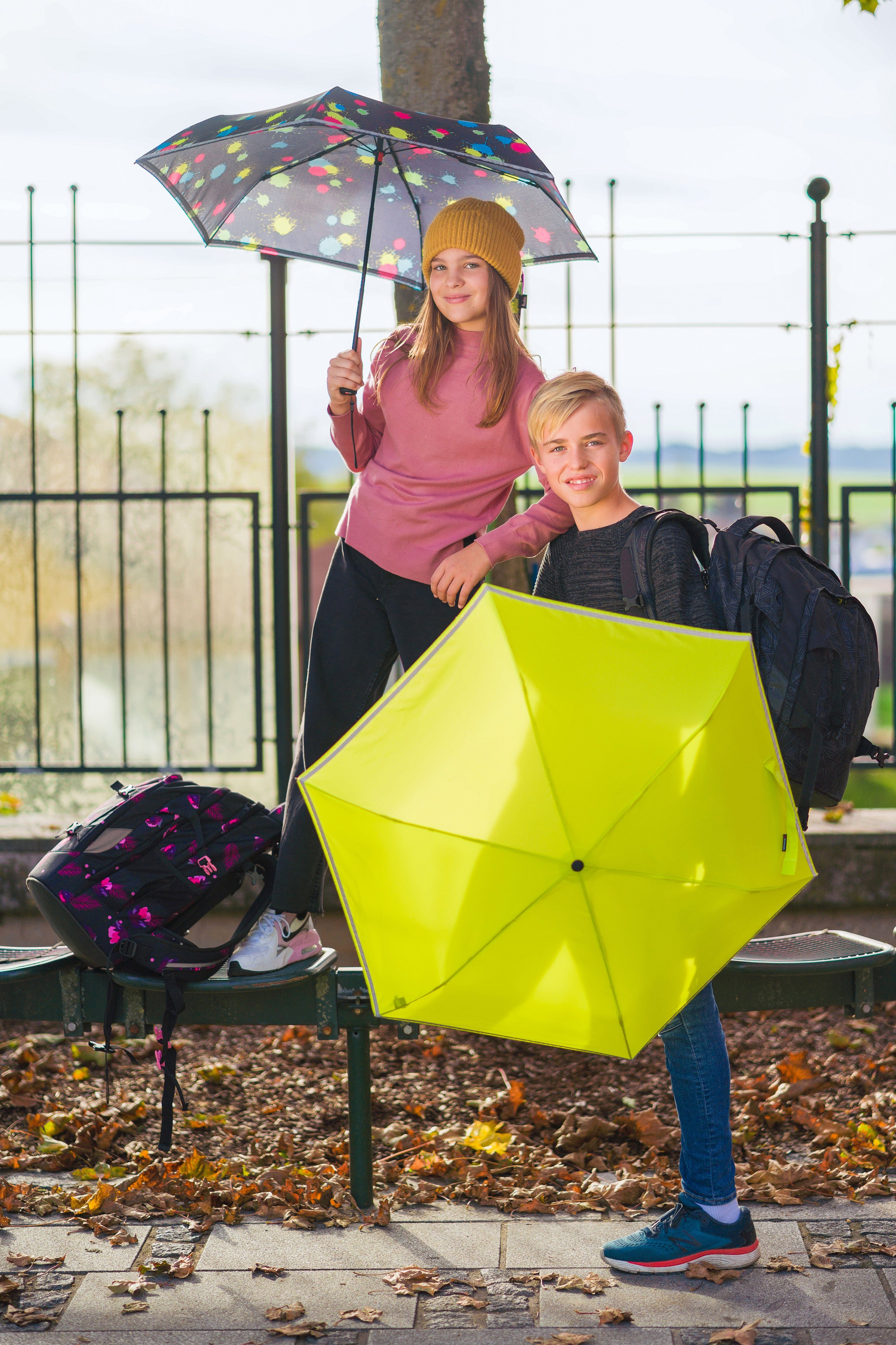reflective, Knirps® Rookie Kinder; mit reflektierendem lime Band Taschenregenschirm für umlaufendem, manual,
